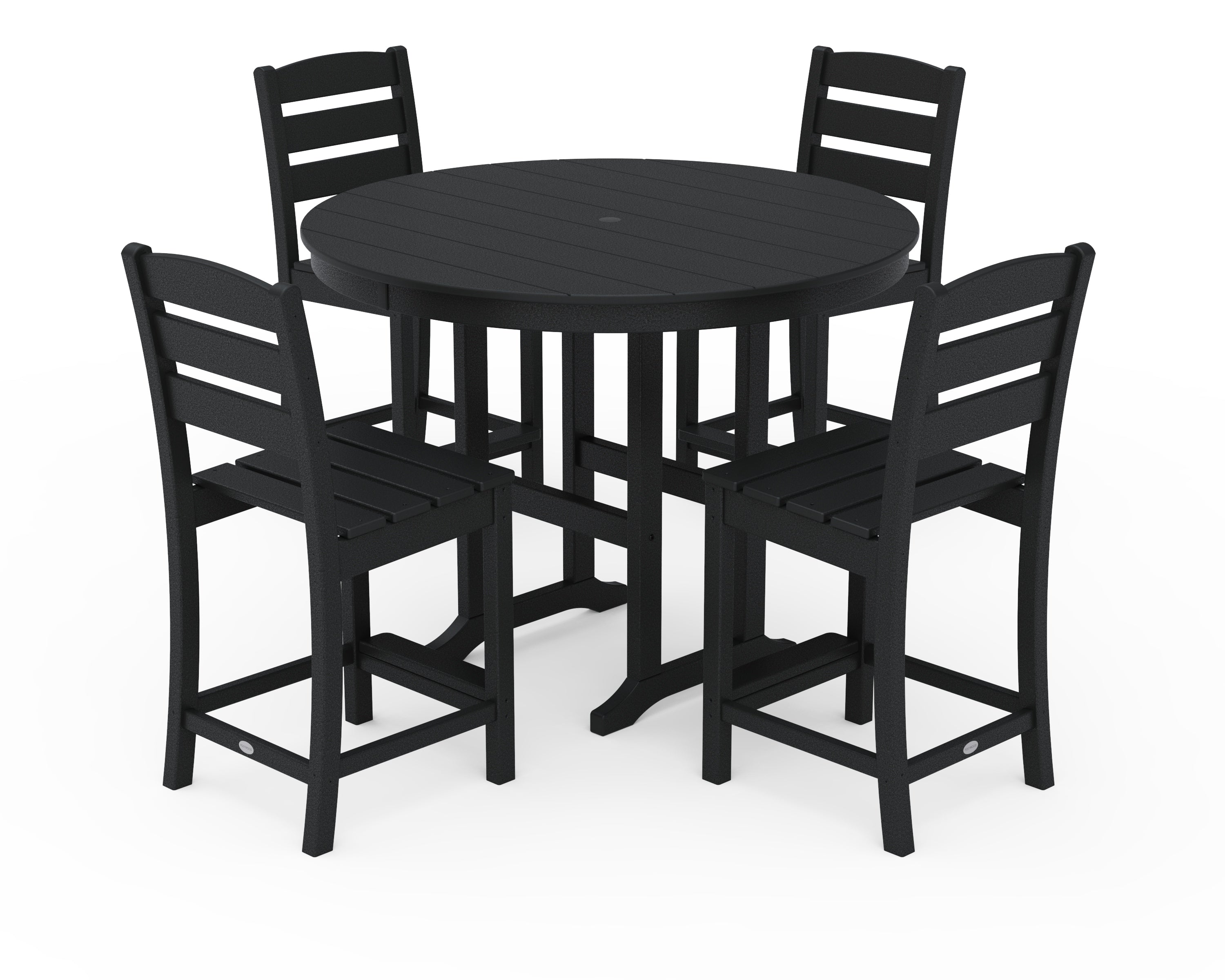 POLYWOOD Lakeside 5-Piece Farmhouse Round Side Chair Counter  Set in Black