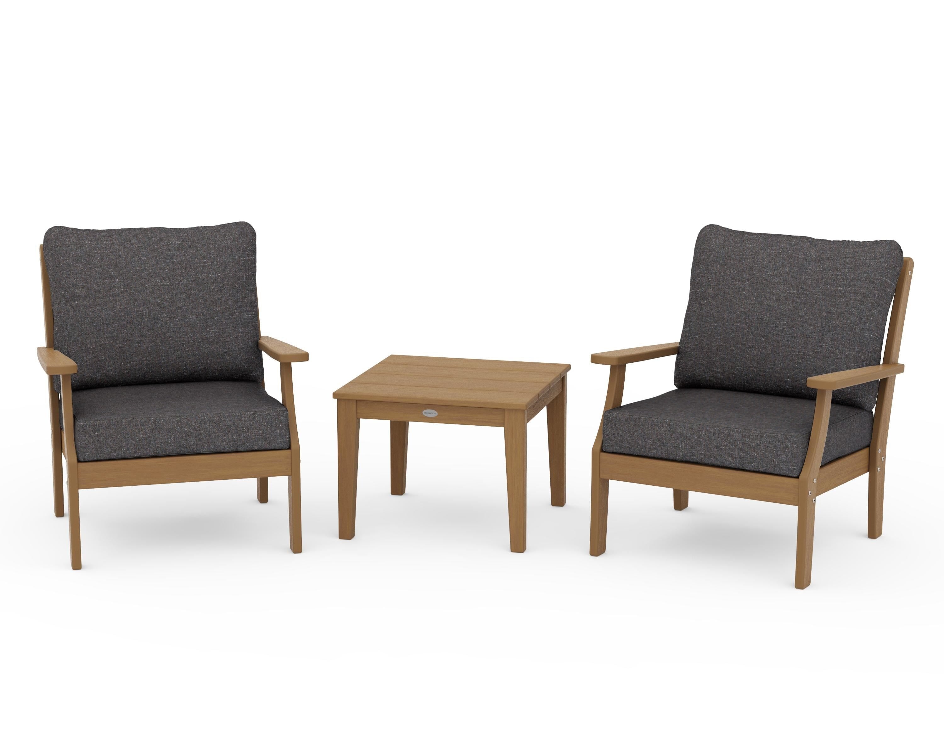 POLYWOOD Braxton 3-Piece Deep Seating Set in Natural / Ash Charcoal