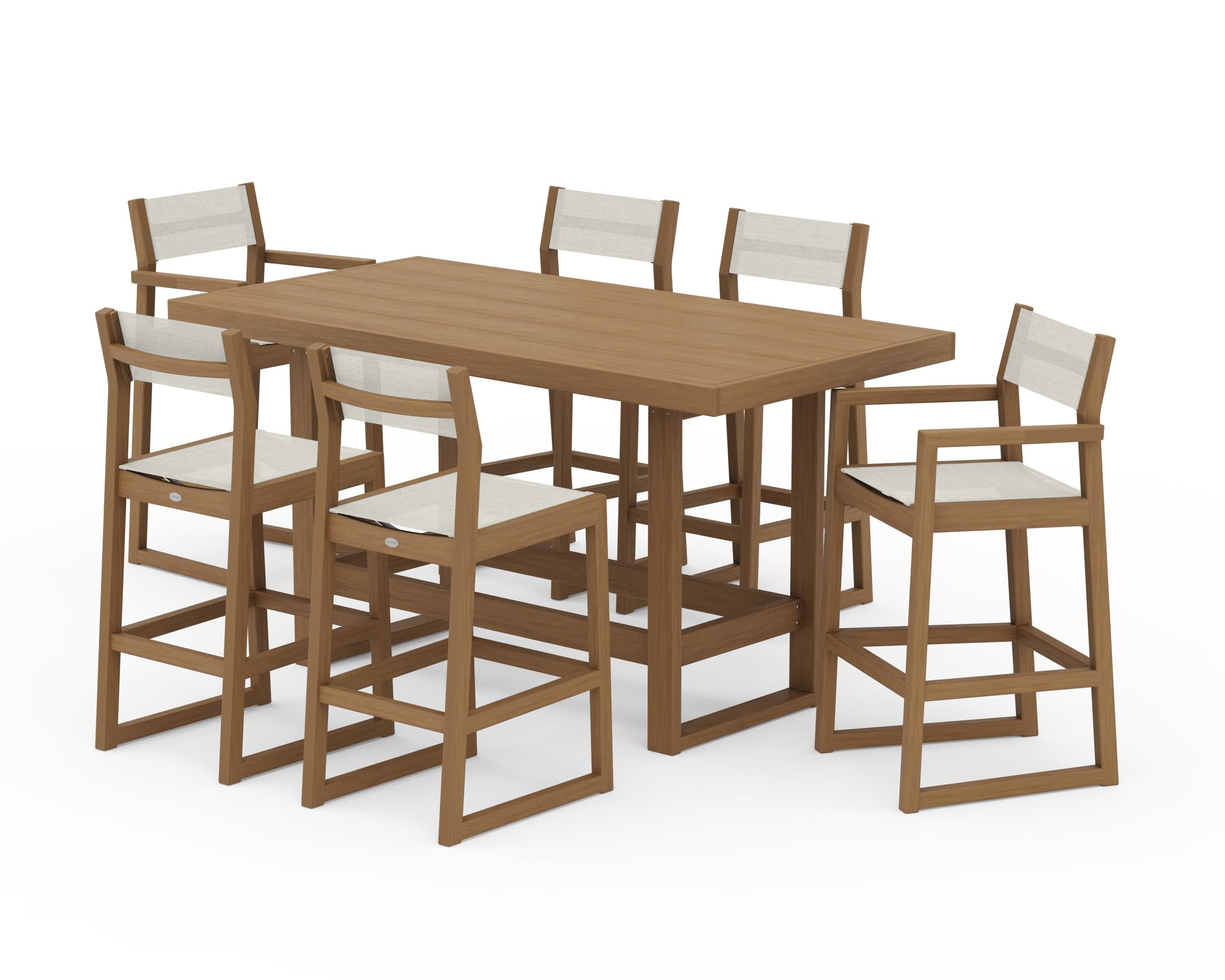 POLYWOOD EDGE Sling 7-Piece Bar Table Set in Natural / Parchment Sling