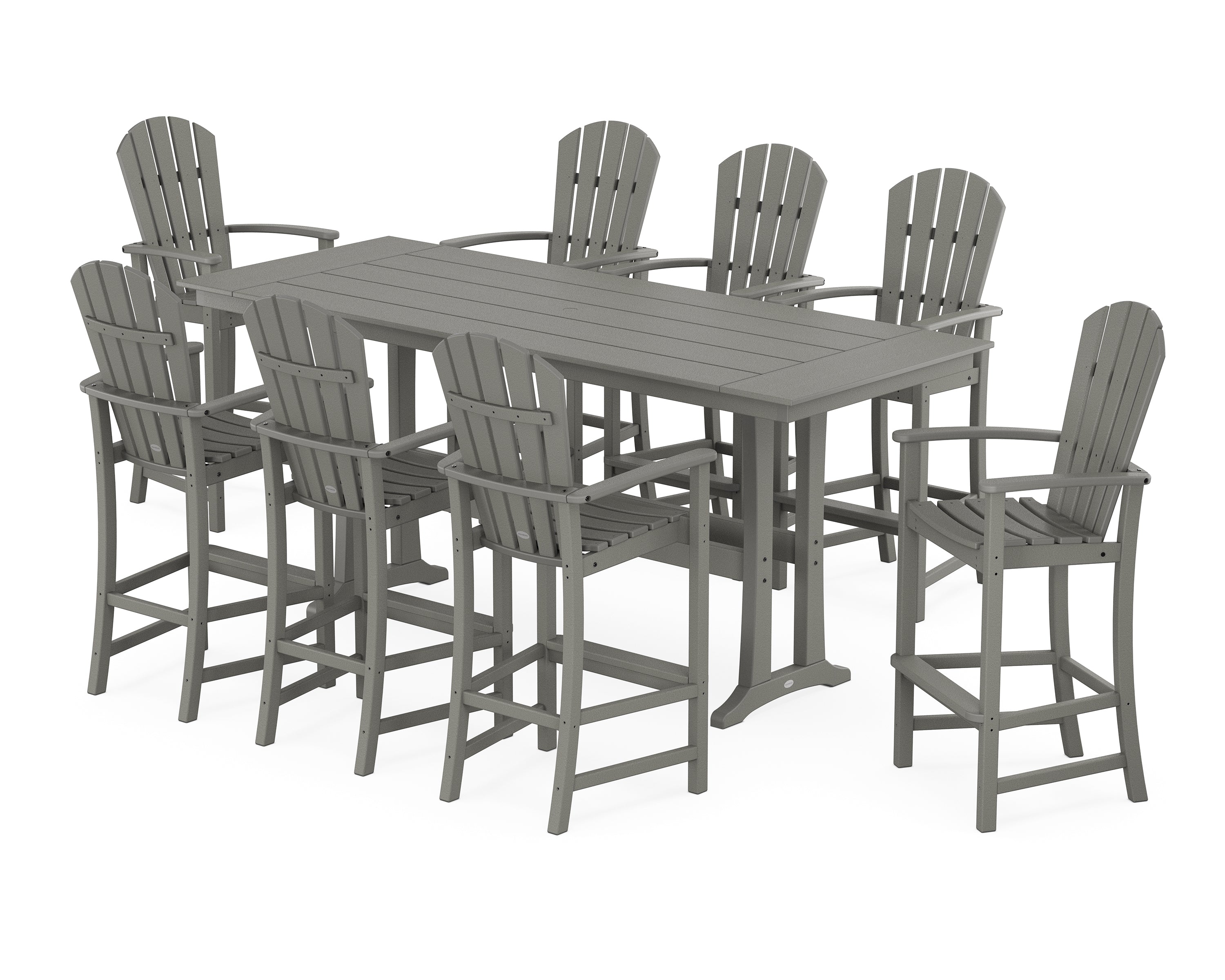 POLYWOOD® Palm Coast 9-Piece Farmhouse Bar Set with Trestle Legs in Slate Grey