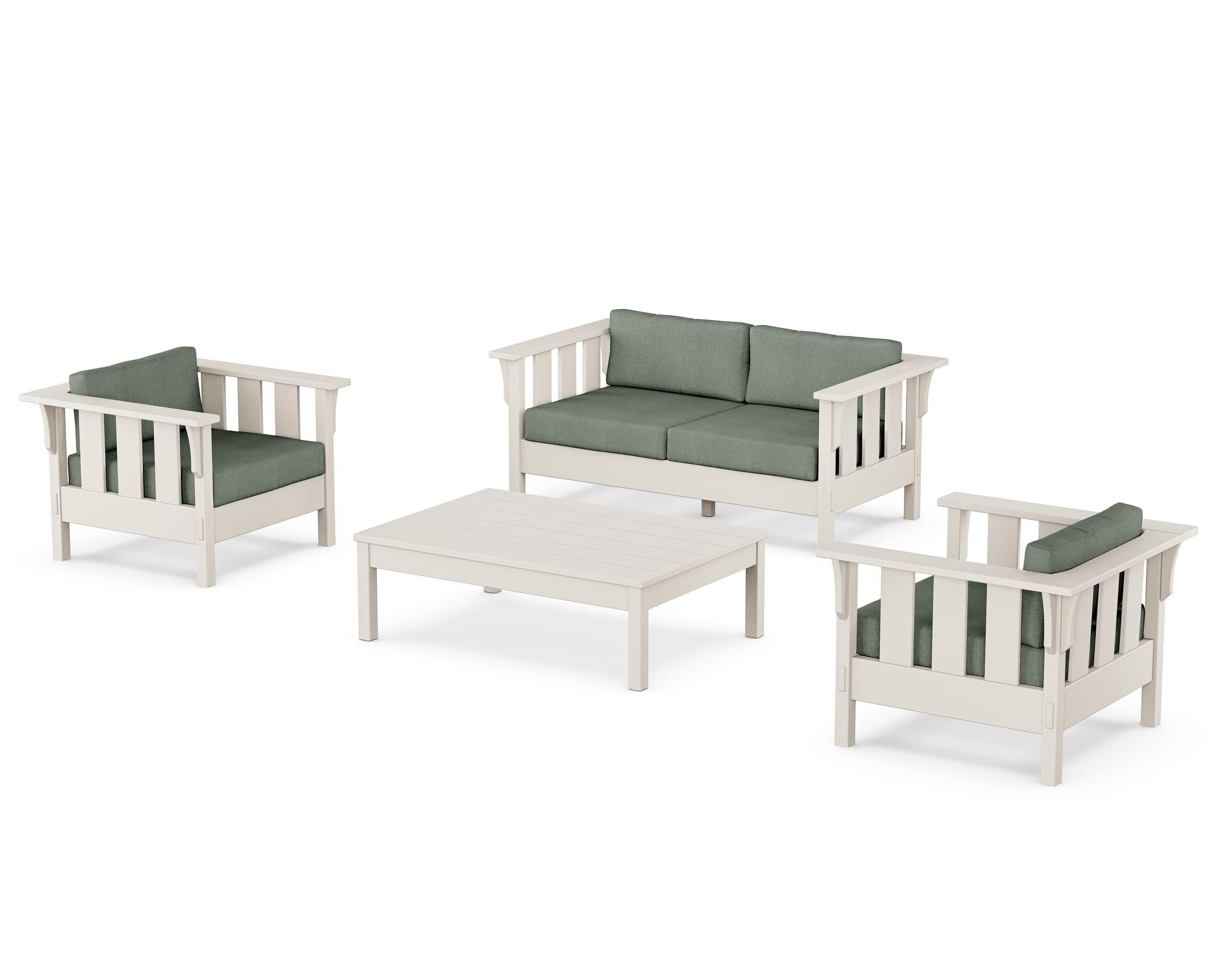 Martha Stewart by POLYWOOD Acadia 4-Piece Deep Seating Set with Loveseat in Sand / Cast Sage