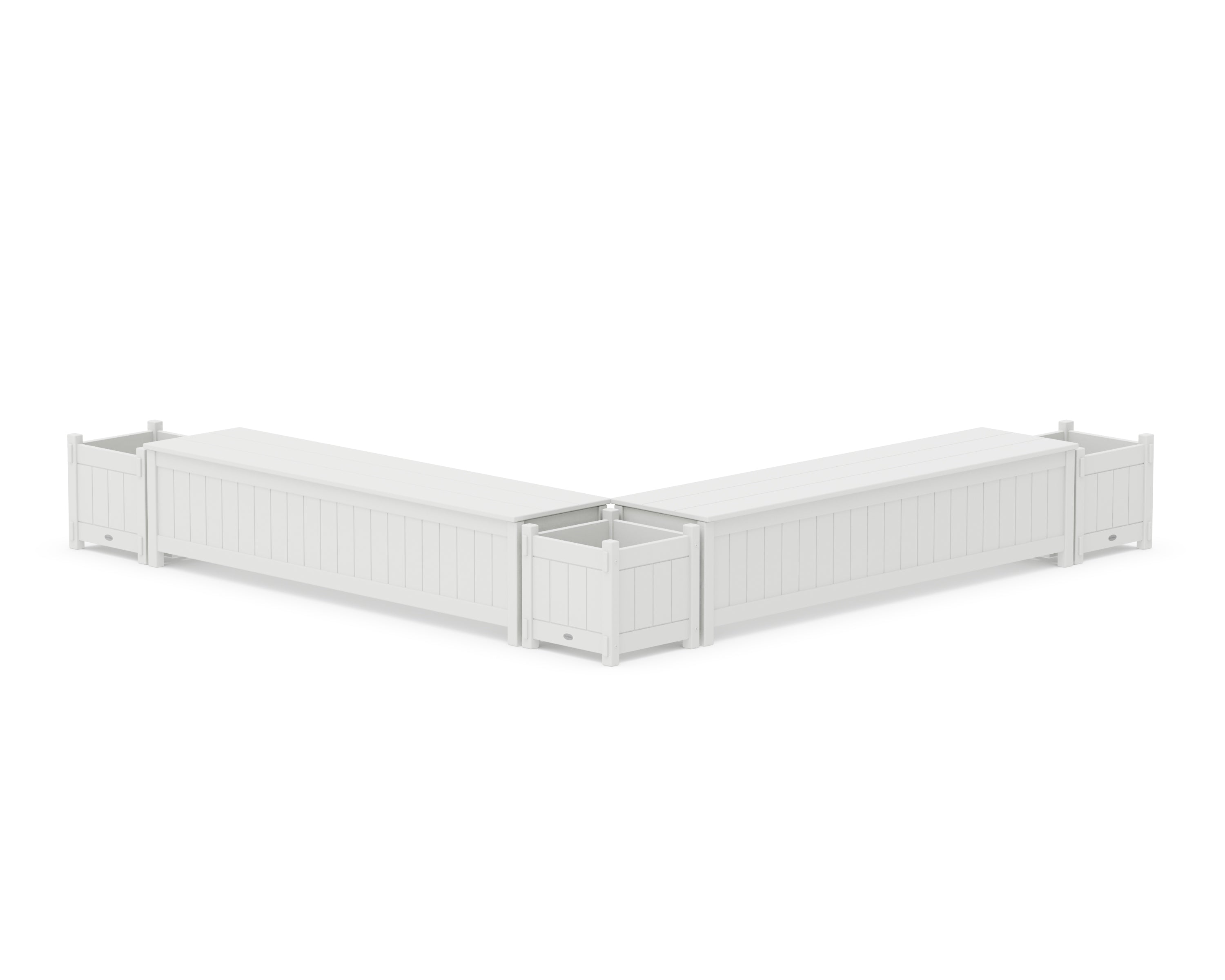POLYWOOD 72" Vineyard L- Shaped Planter Storage Bench Corner Set in White