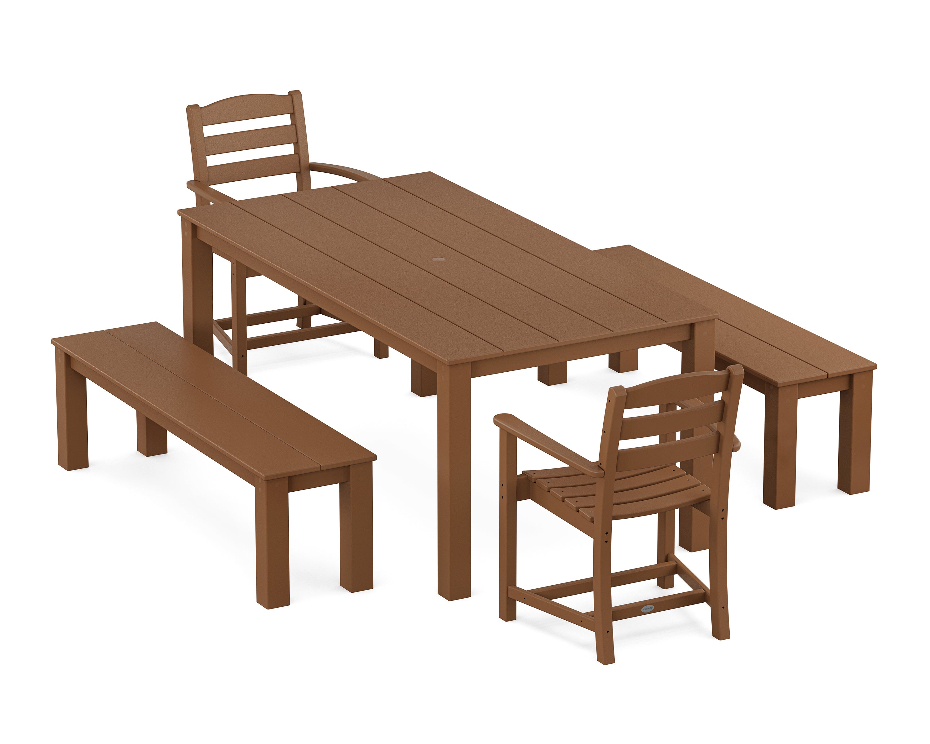 POLYWOOD® La Casa Cafe' 5-Piece Parsons Dining Set with Benches in Teak