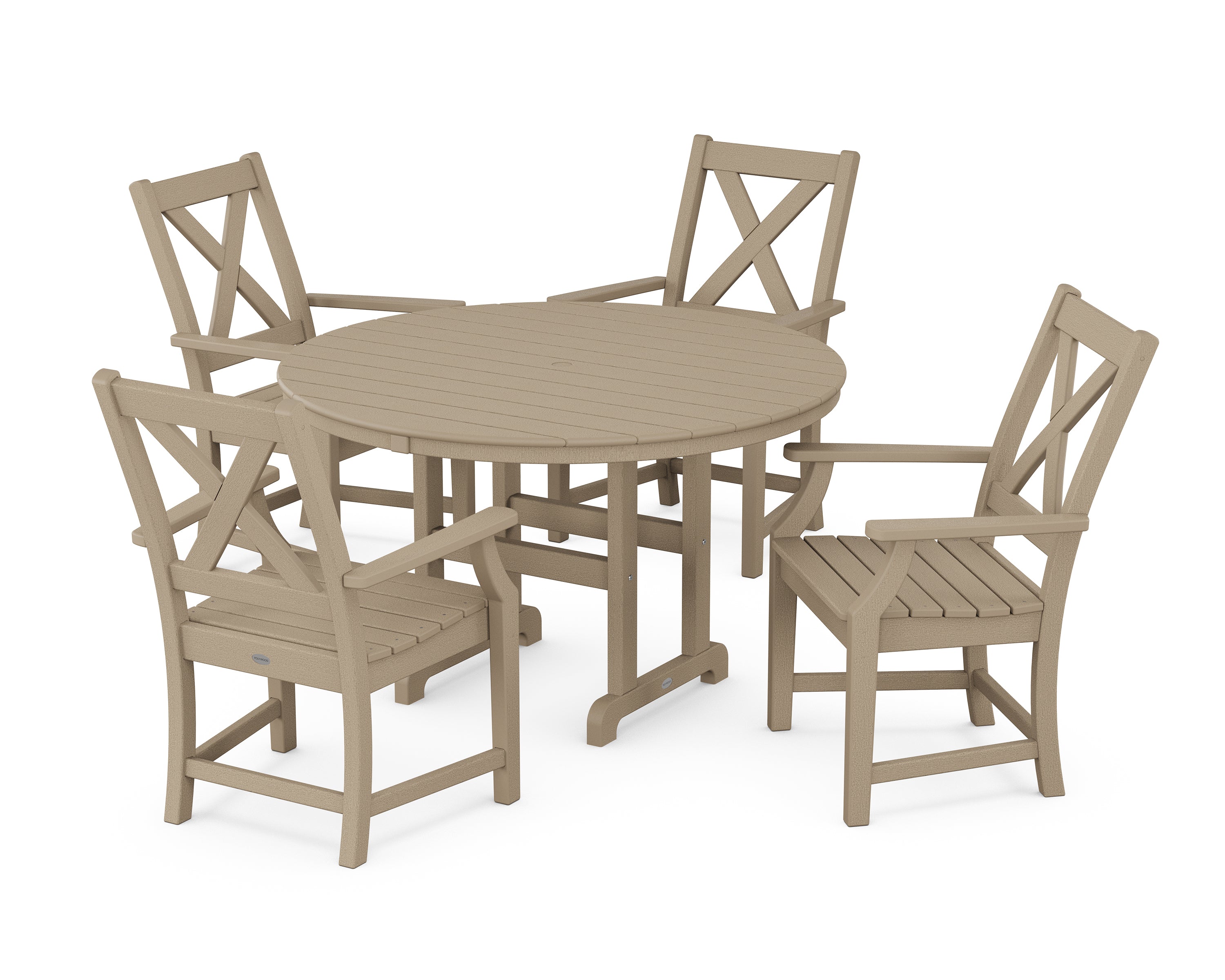 POLYWOOD® Braxton 5-Piece Round Farmhouse Dining Set in Vintage Sahara