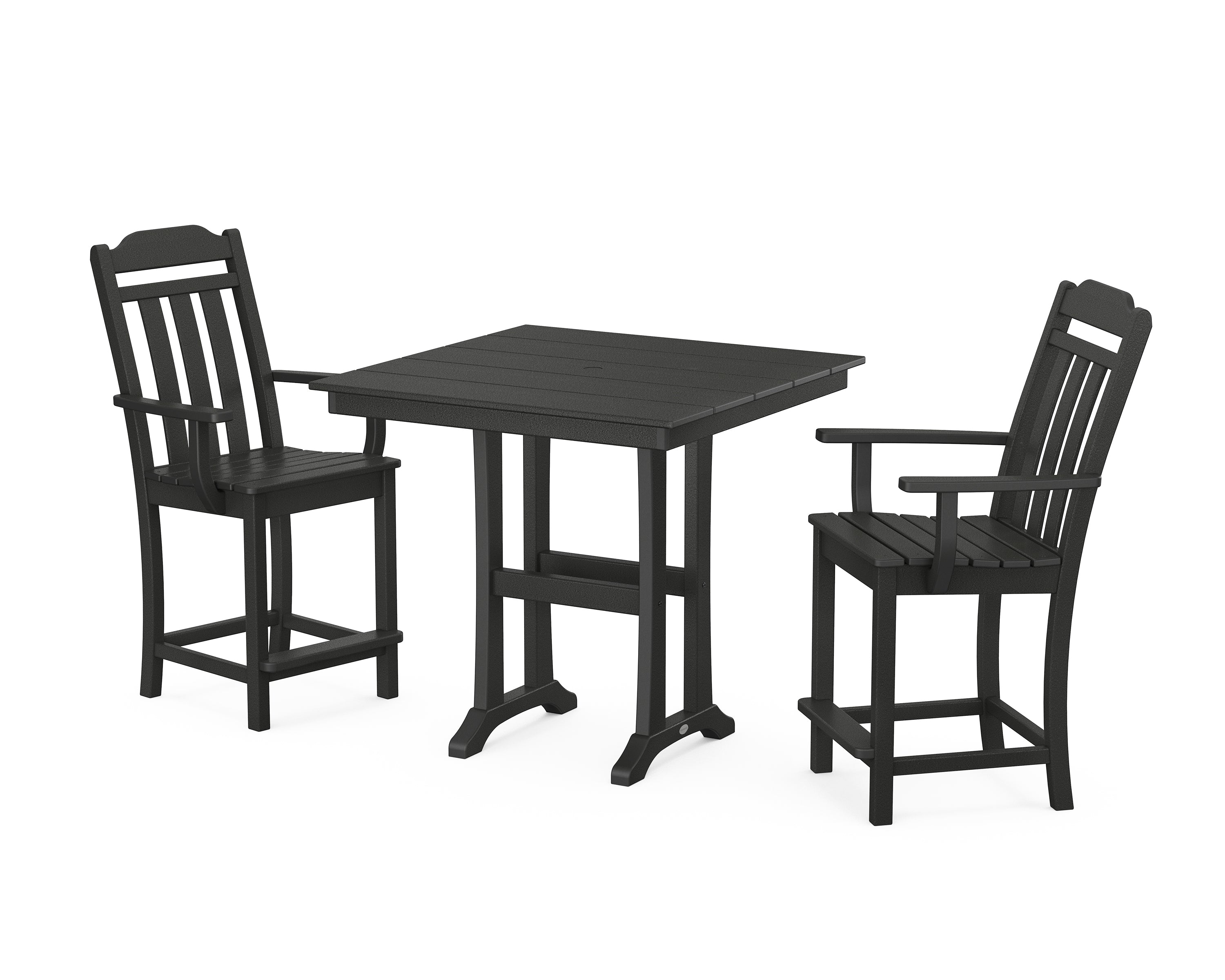 POLYWOOD Country Living 3-Piece Farmhouse Counter Set with Trestle Legs in Black