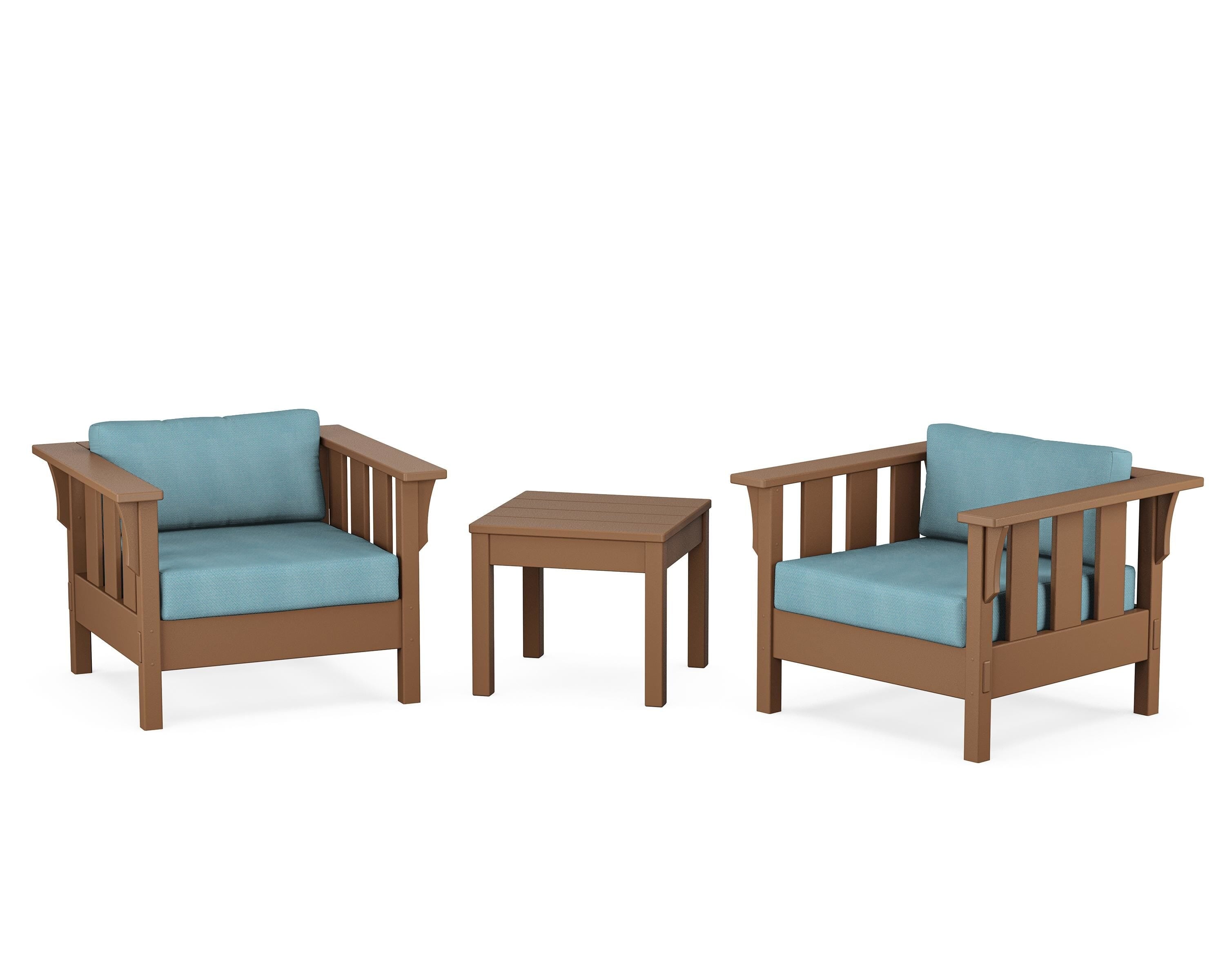 Martha Stewart by POLYWOOD Acadia 3-Piece Deep Seating Set in Teak / Lattice Sky Blue