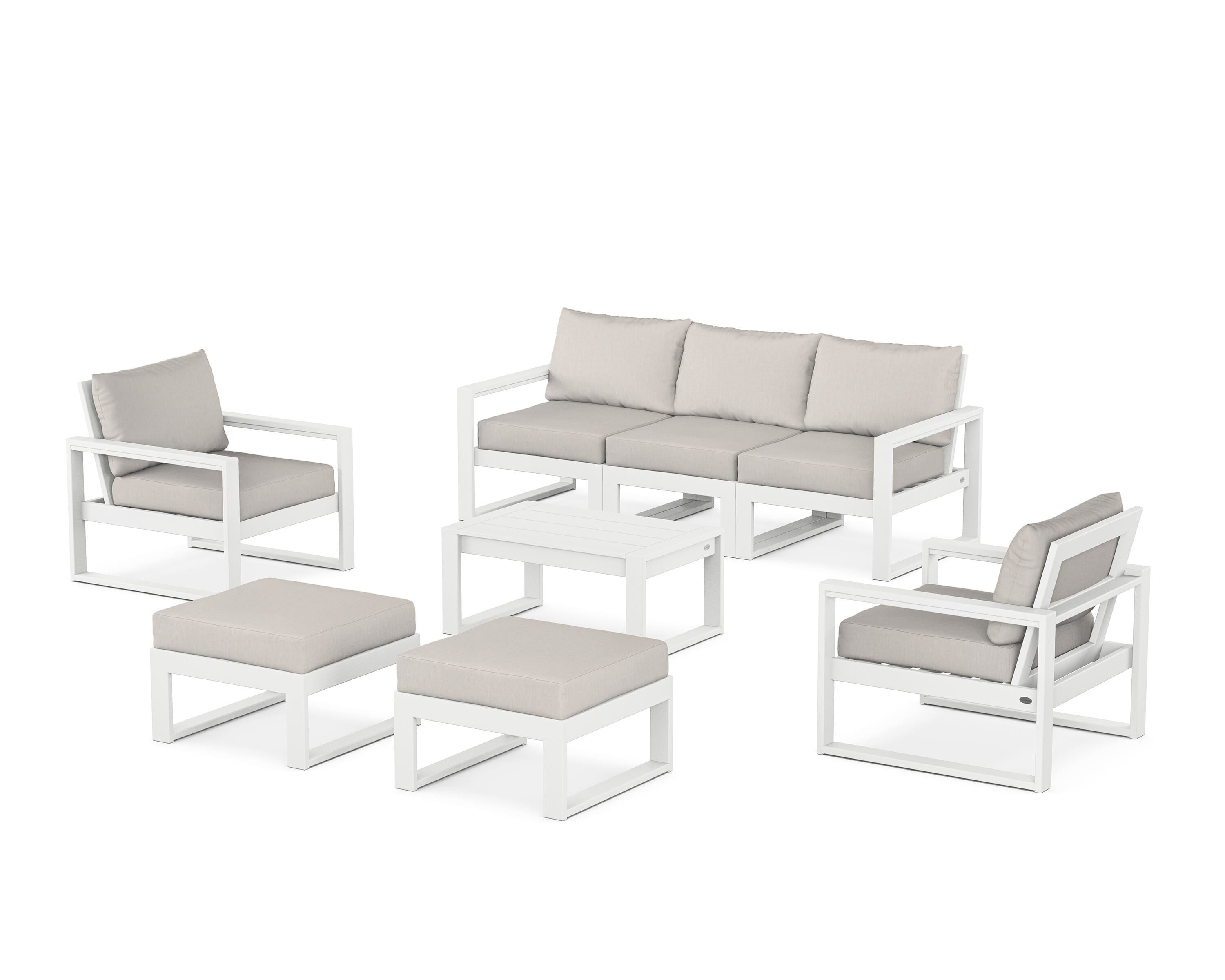 POLYWOOD EDGE Sectional 8-Piece Lounge Sofa Set in White / Cast Ash