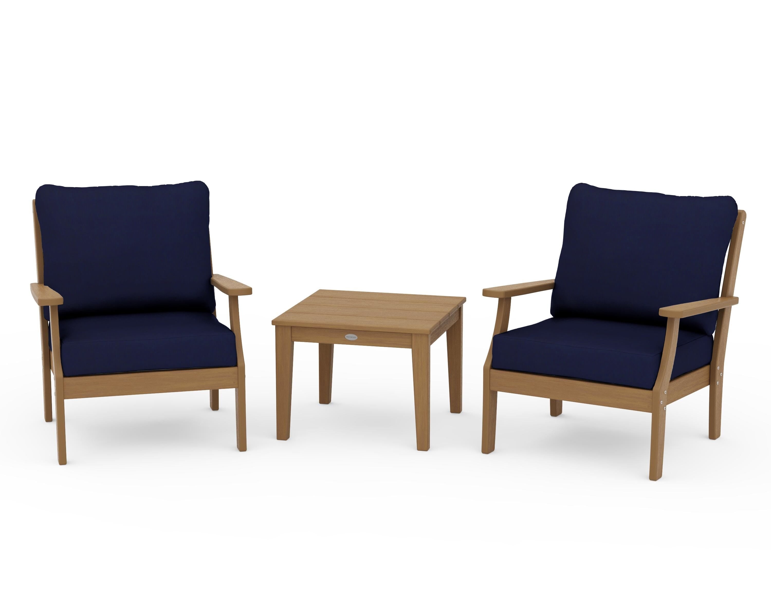 POLYWOOD Braxton 3-Piece Deep Seating Set in Natural / Navy