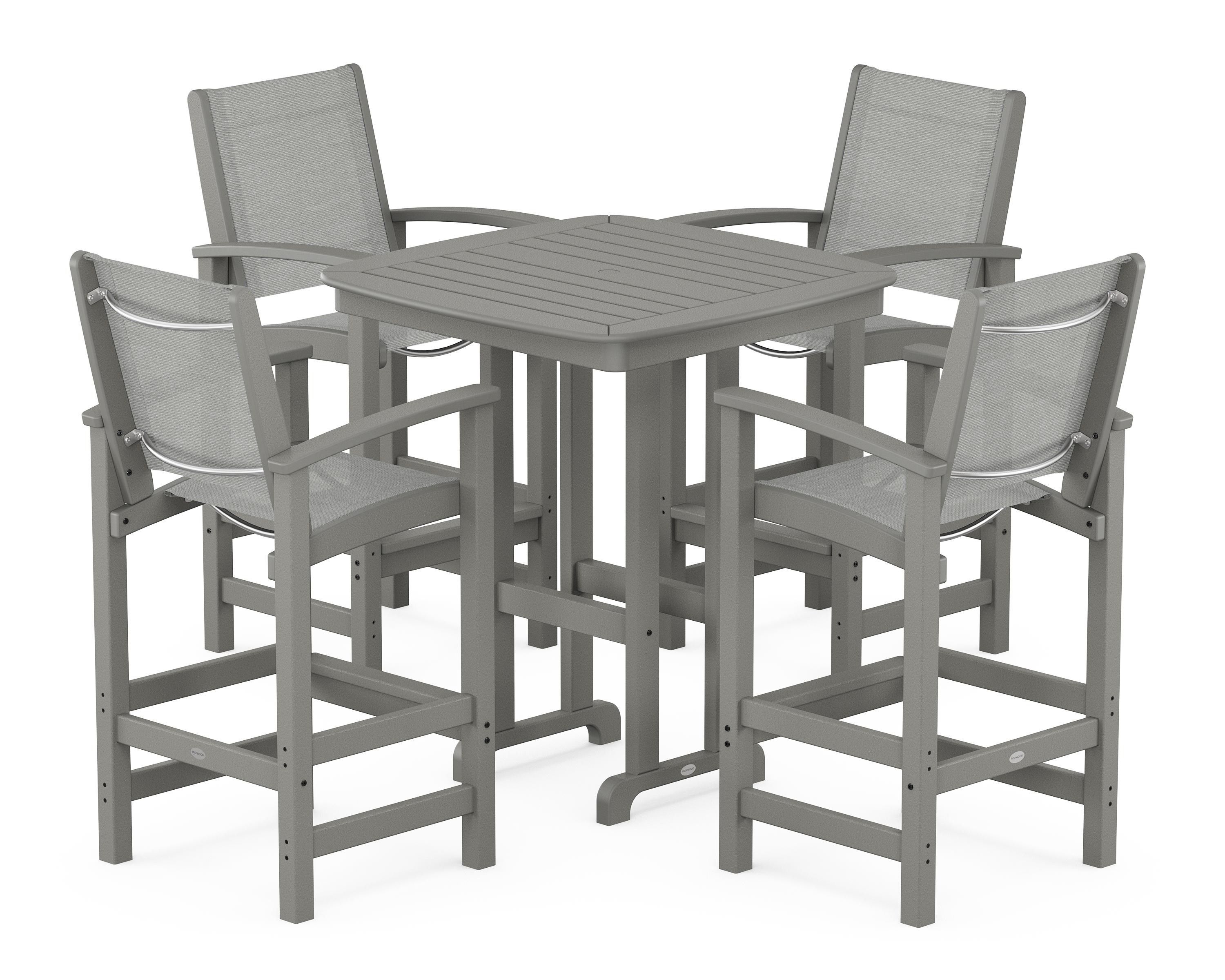 POLYWOOD Coastal 5-Piece Bar Set in Slate Grey / Metallic Sling