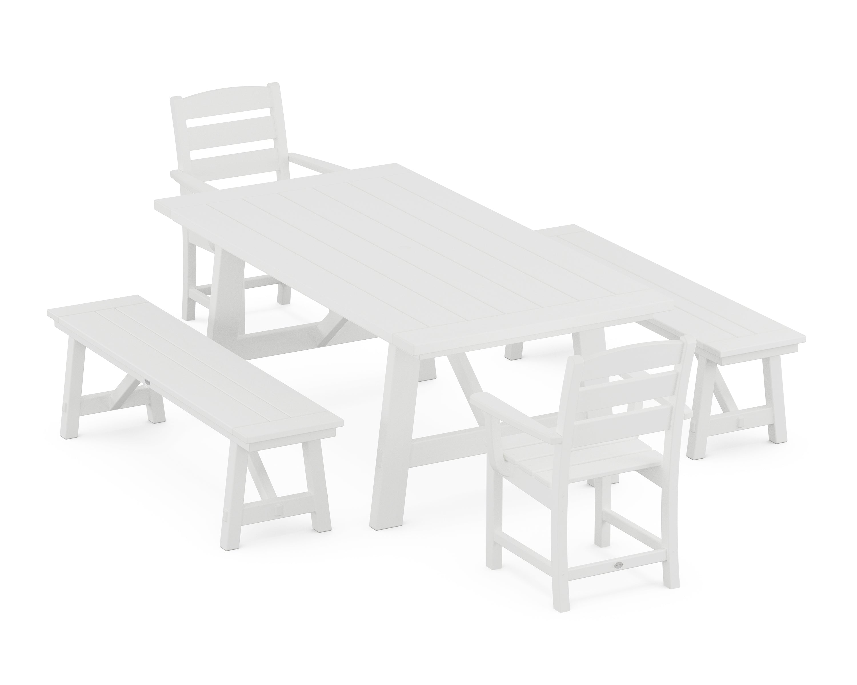 POLYWOOD® Lakeside 5-Piece Rustic Farmhouse Dining Set With Benches in White