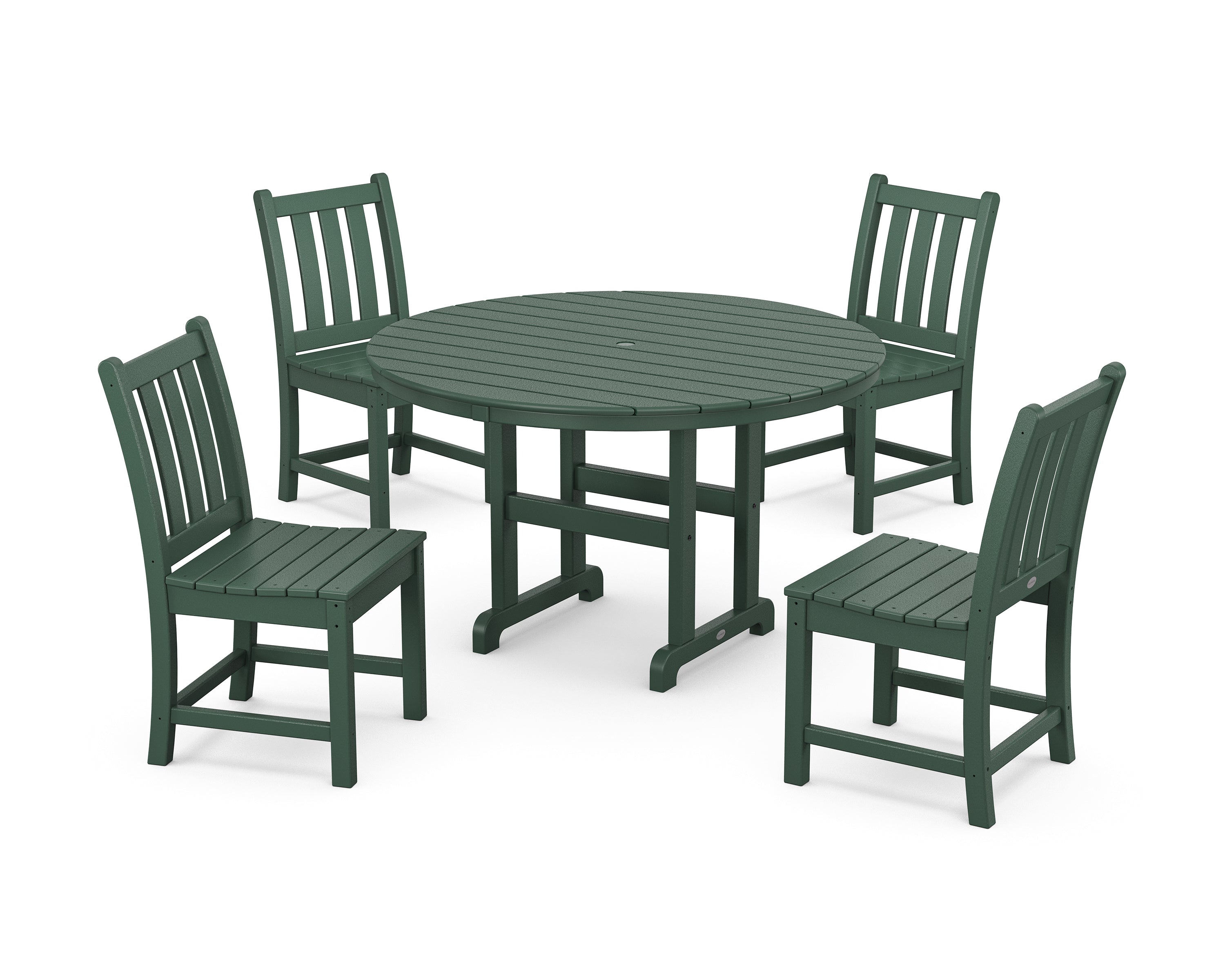 POLYWOOD® Traditional Garden Side Chair 5-Piece Round Farmhouse Dining Set in Green