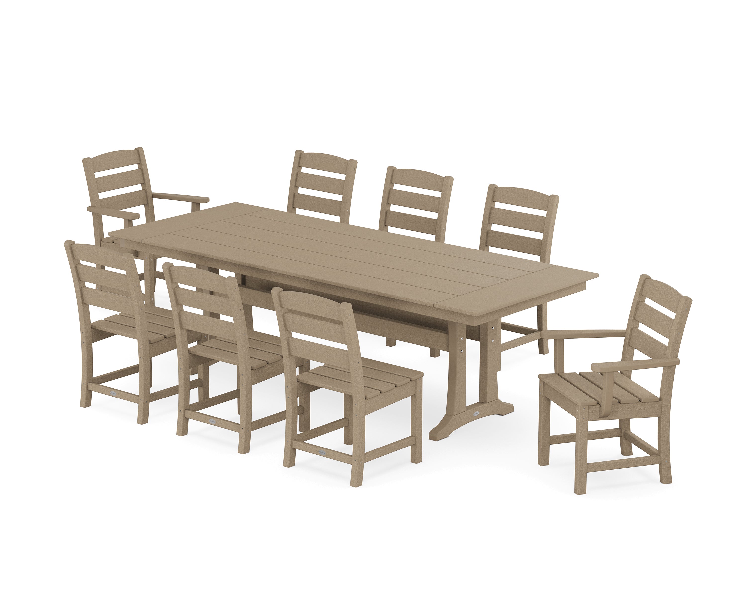 POLYWOOD® Lakeside 9-Piece Farmhouse Dining Set with Trestle Legs in Vintage Sahara