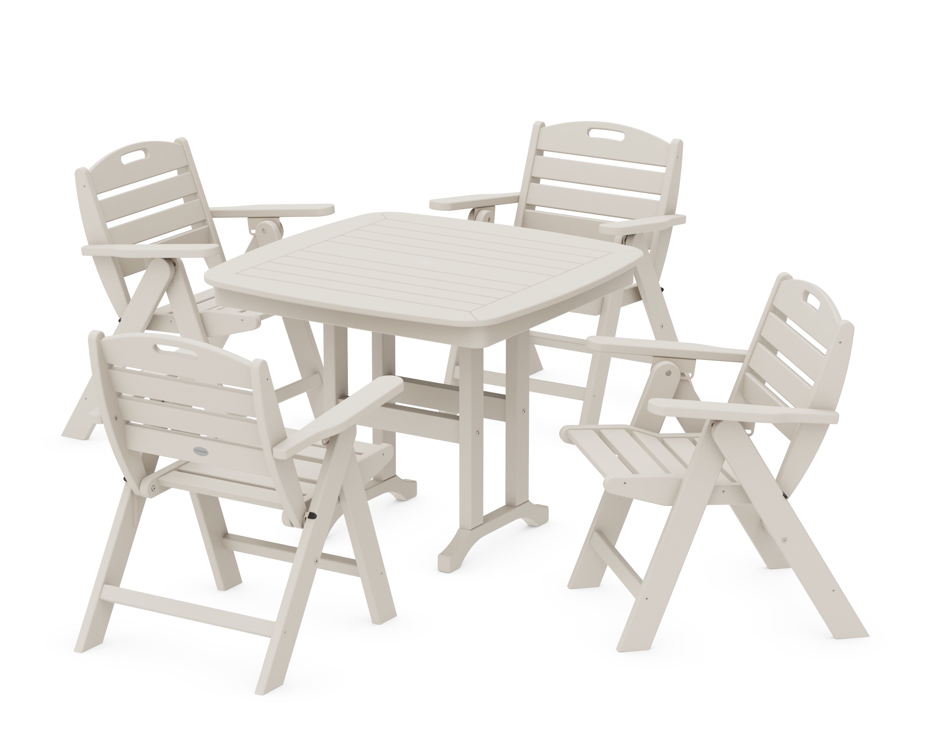 POLYWOOD Nautical Folding Lowback Chair 5-Piece Dining Set in Sand