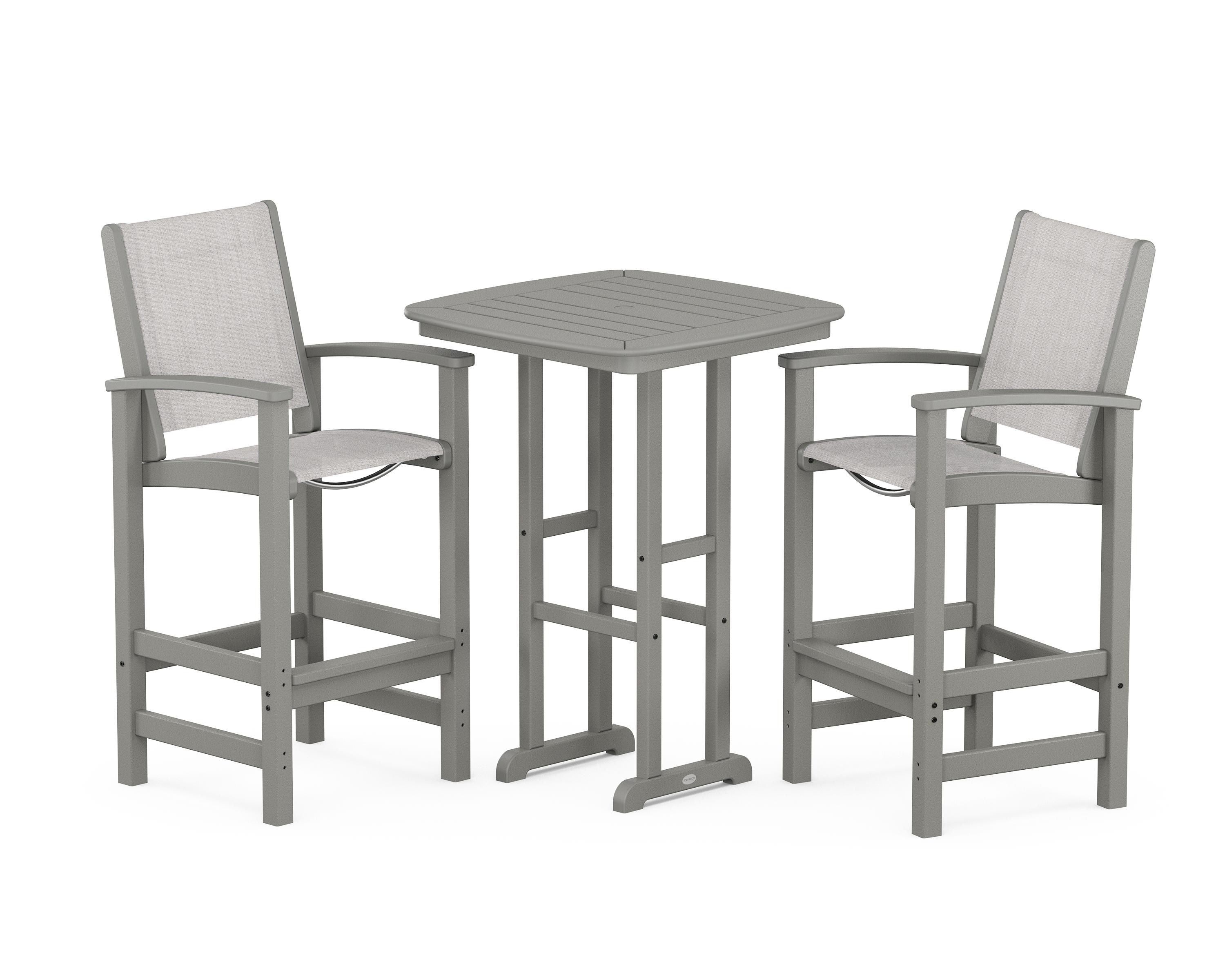 POLYWOOD Coastal 3-Piece Bar Set in Slate Grey / Parchment Sling