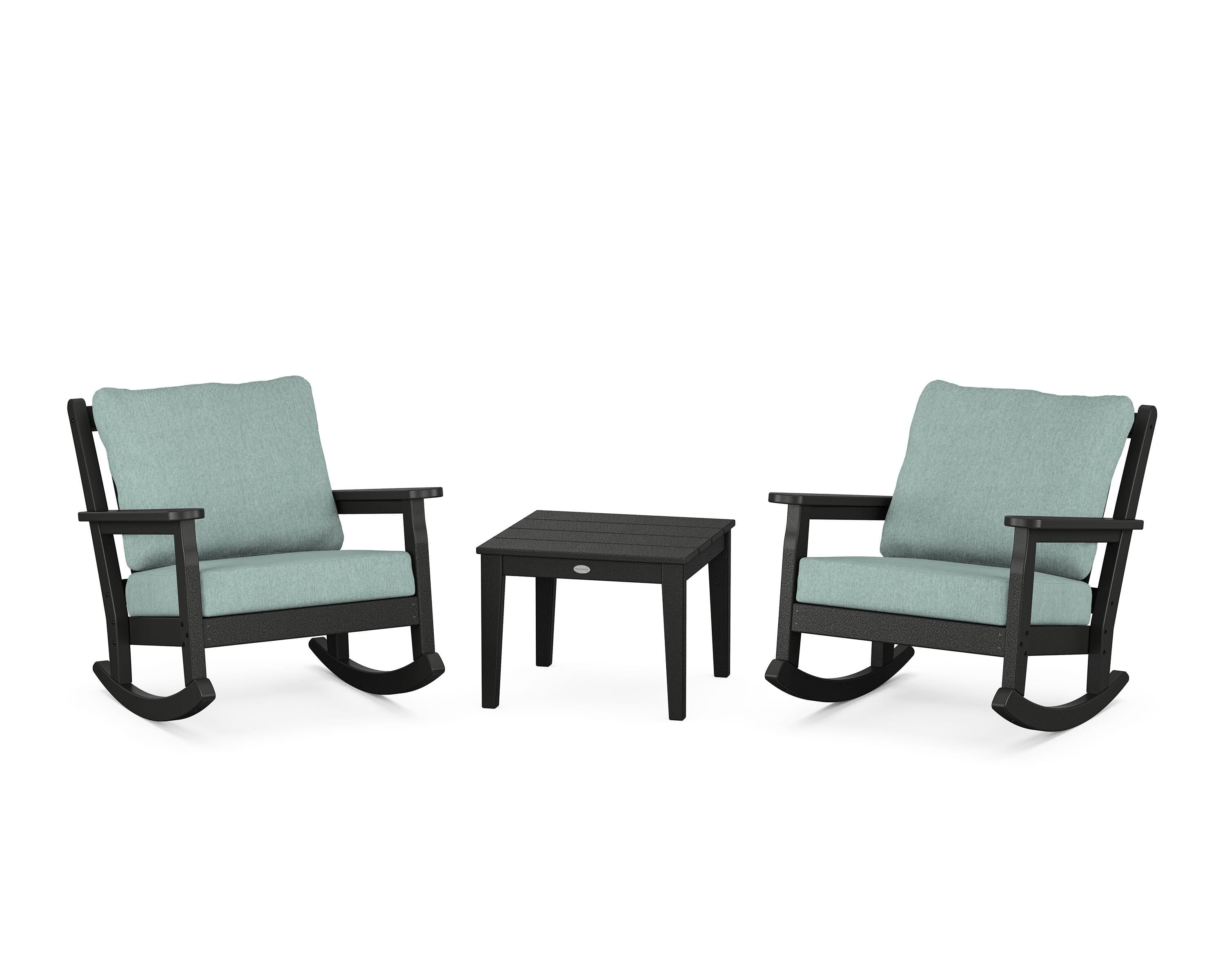 POLYWOOD Chippendale 3-Piece Deep Seating Rocker Set in Black / Glacier Spa