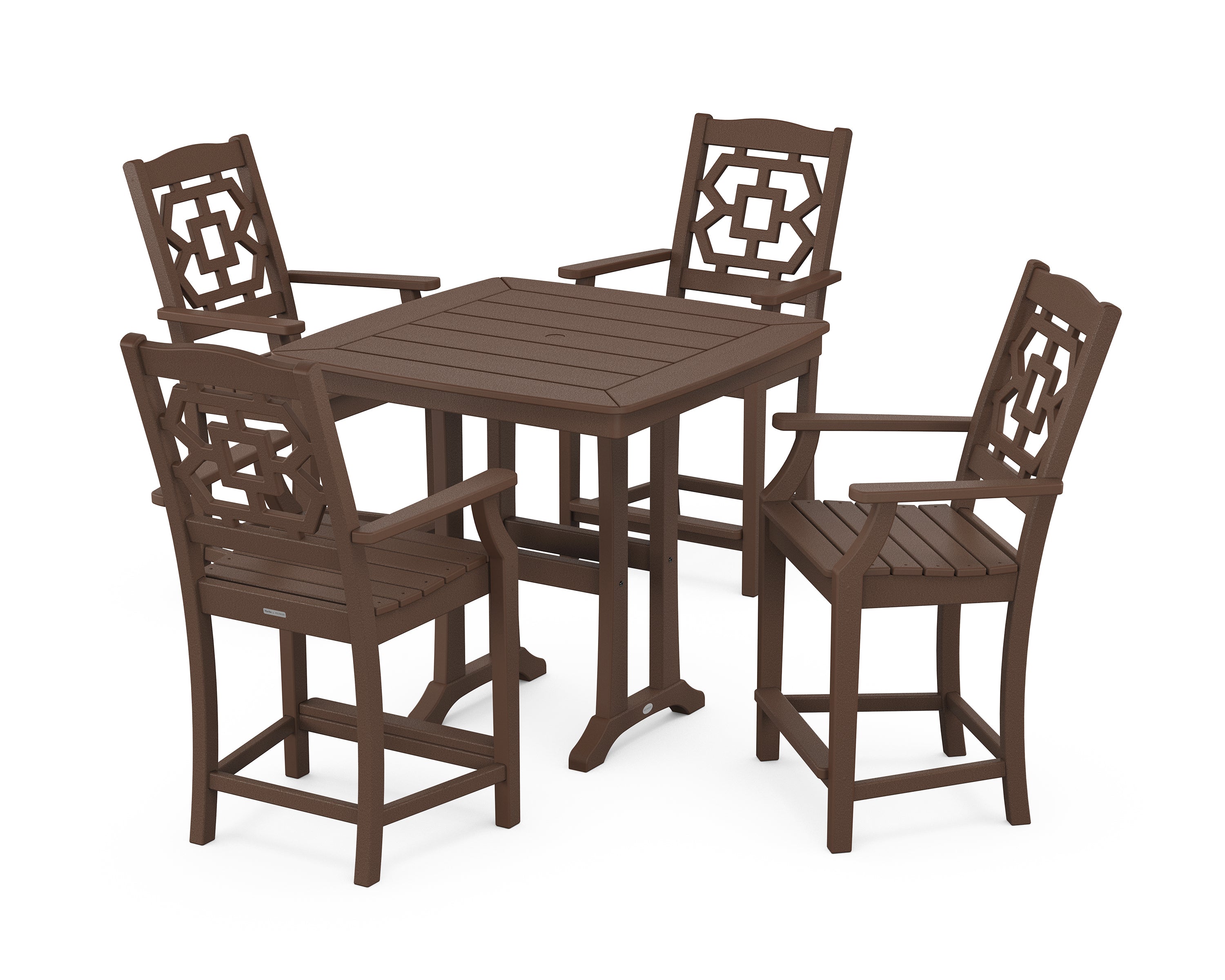 Martha Stewart by POLYWOOD® Chinoiserie 5-Piece Counter Set with Trestle Legs in Mahogany