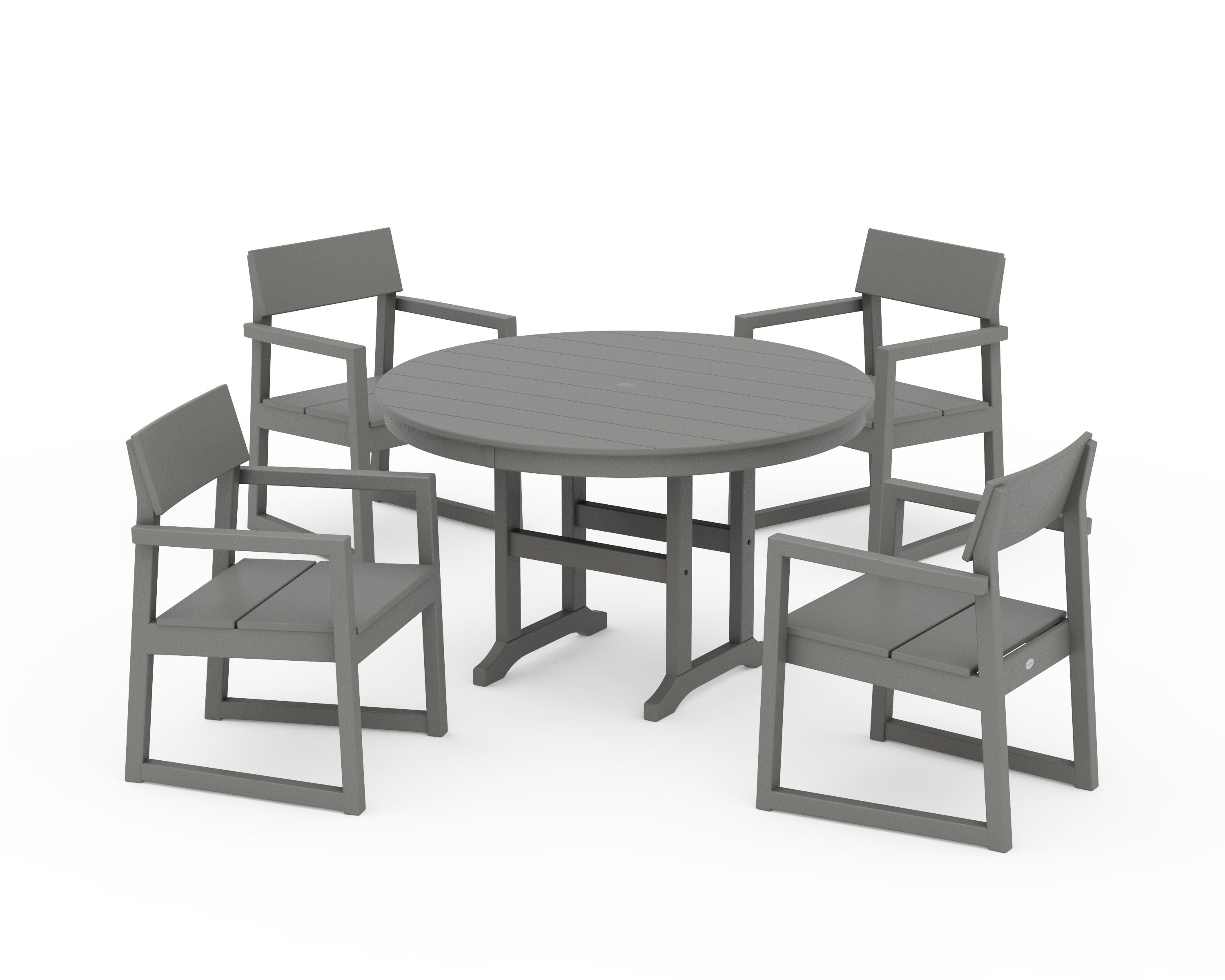 POLYWOOD EDGE 5-Piece Round Farmhouse Dining Set in Slate Grey