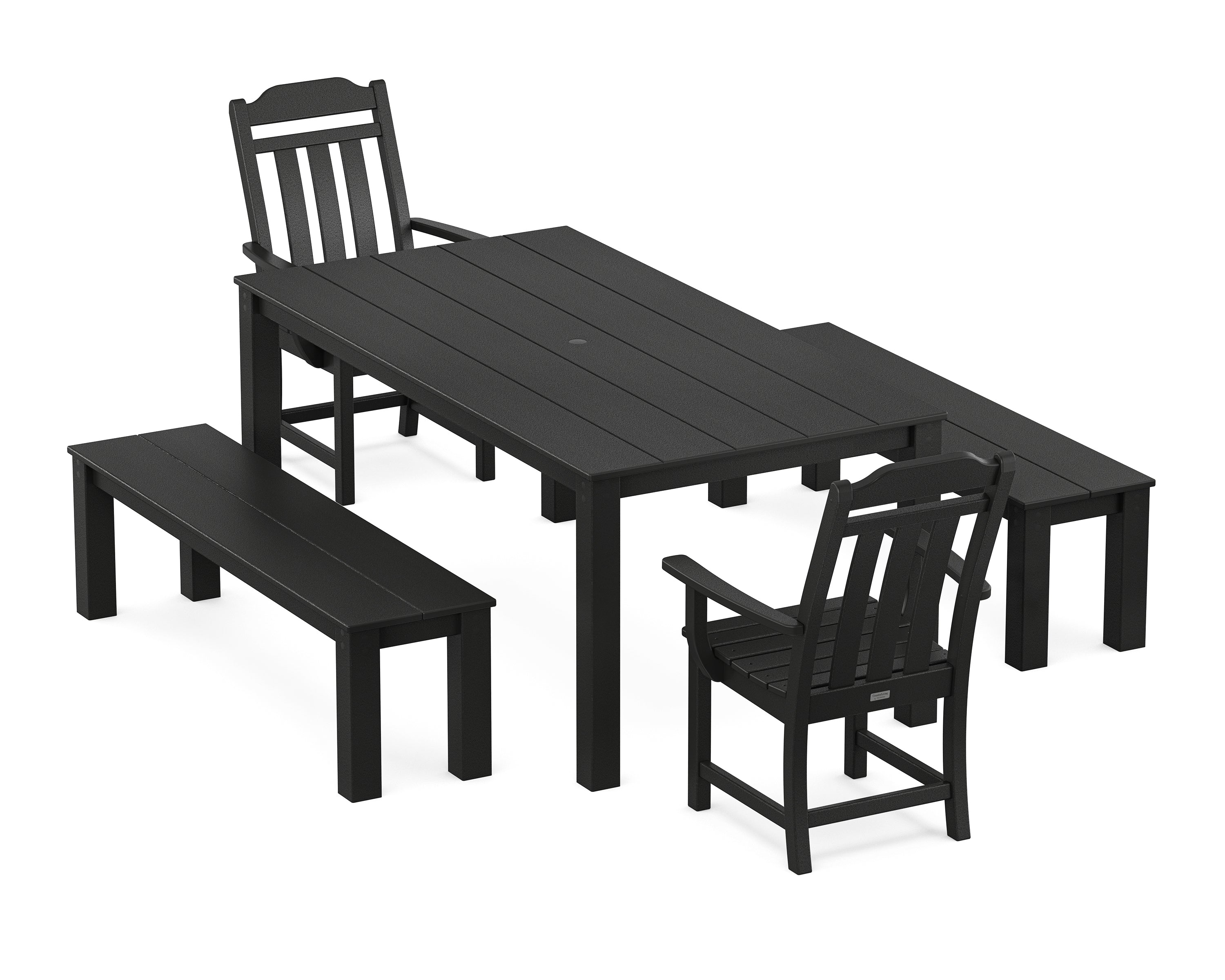 Polywood Country Living 5-Piece Parsons Dining Set with Benches in Black