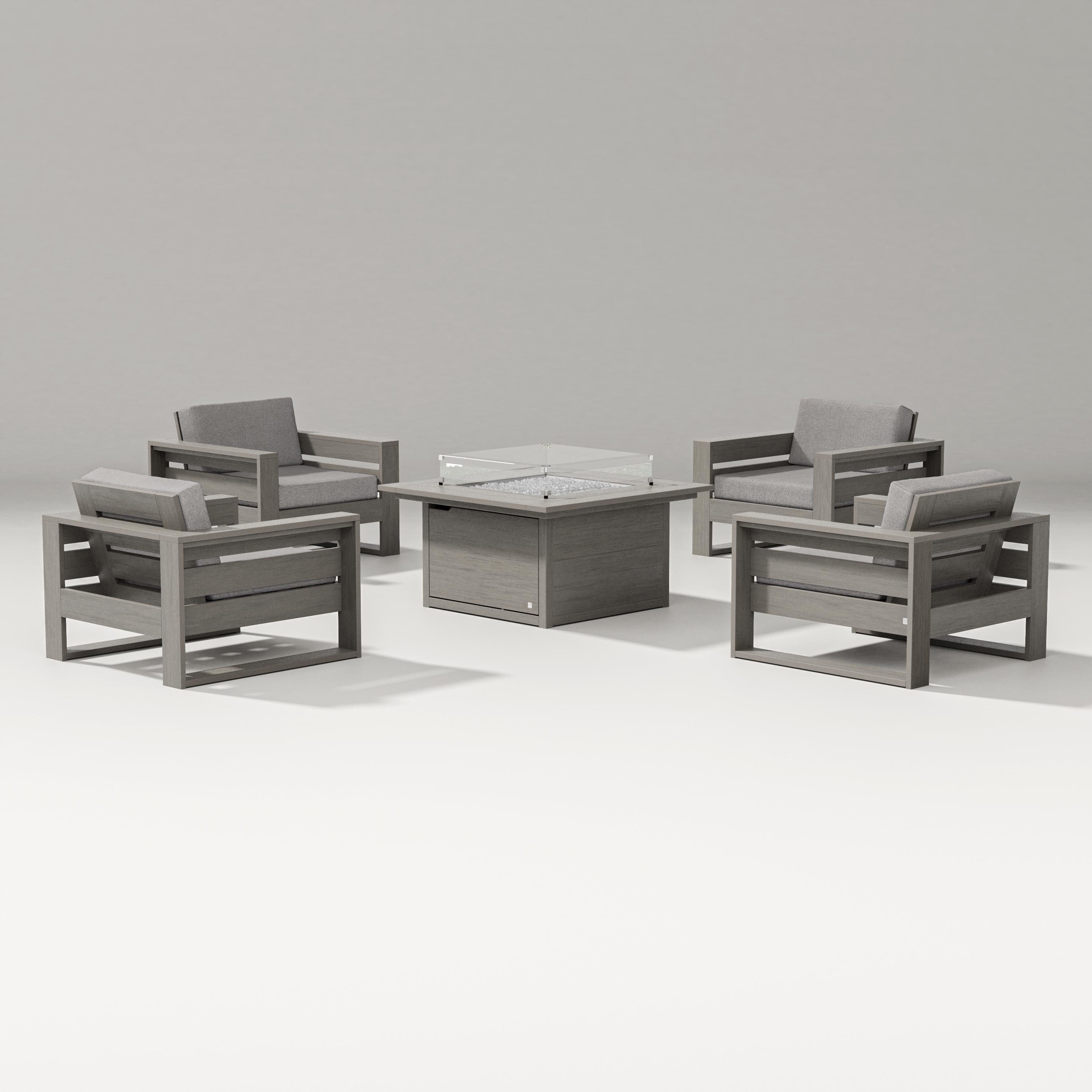 PW Designer Series Latitude 5-Piece Lounge Fire Table Set in Driftwood / Grey Mist