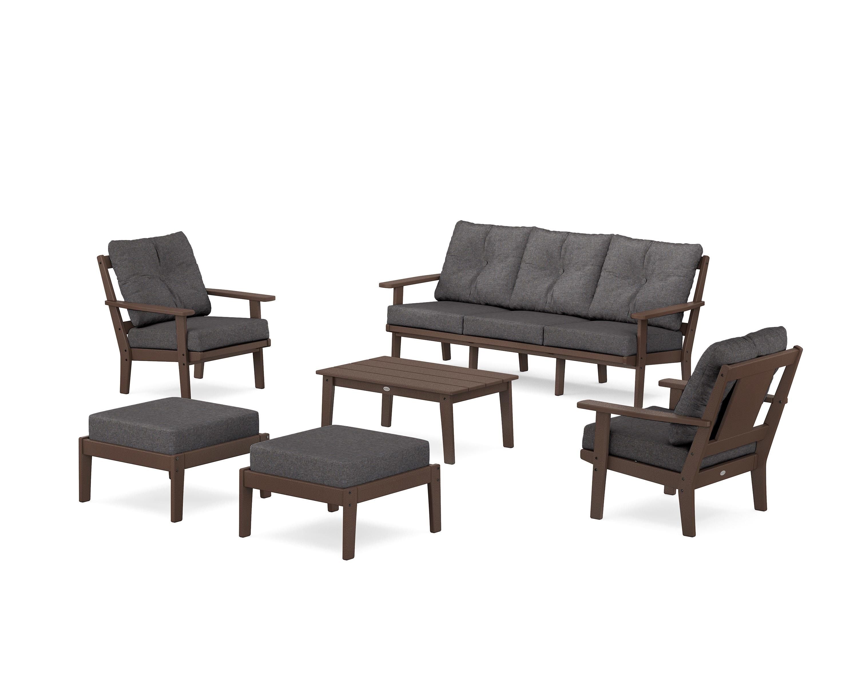 POLYWOOD Prairie 6-Piece Lounge Sofa Set in Mahogany / Ash Charcoal