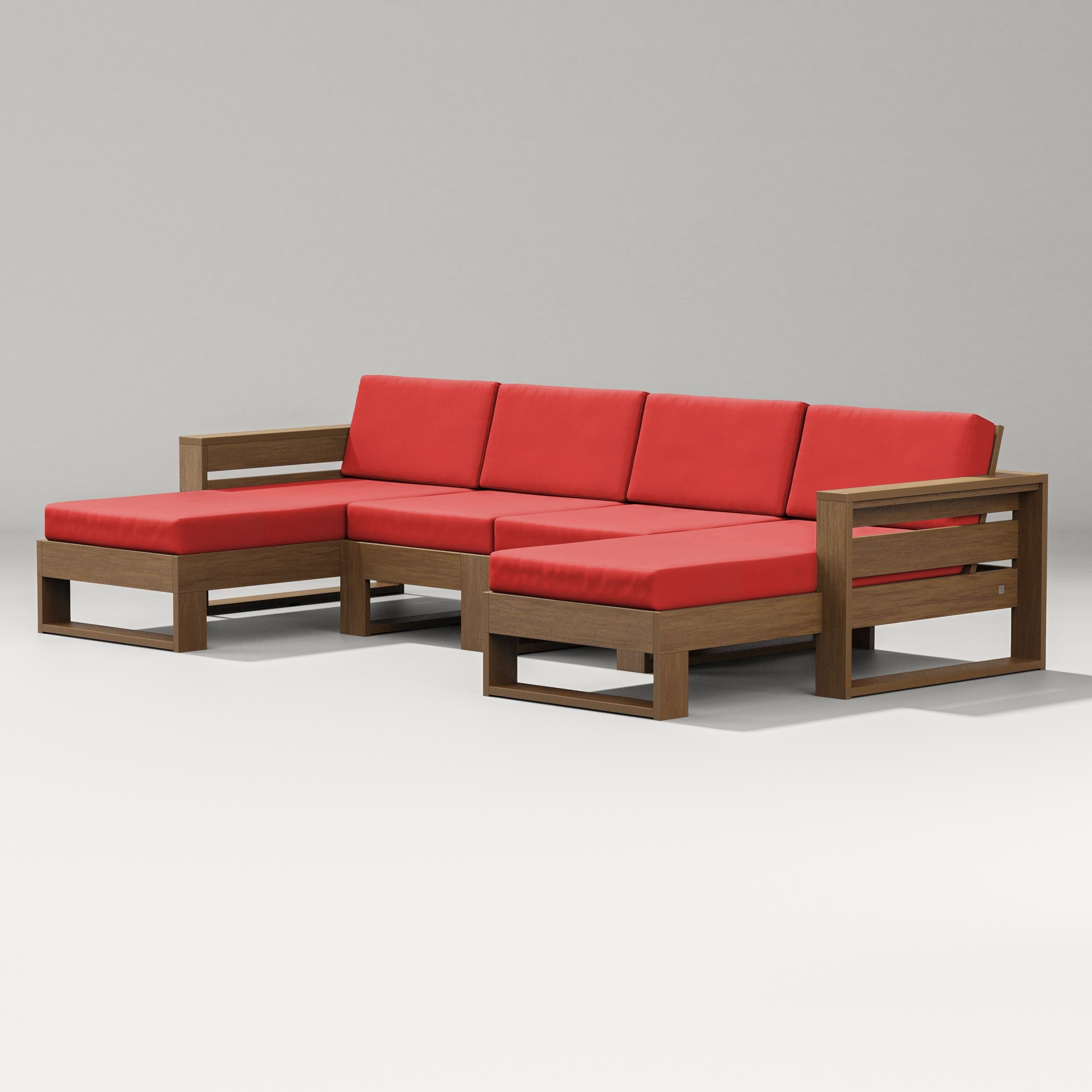 PW Designer Series Latitude Double Chaise Sectional in Natural / Crimson Linen