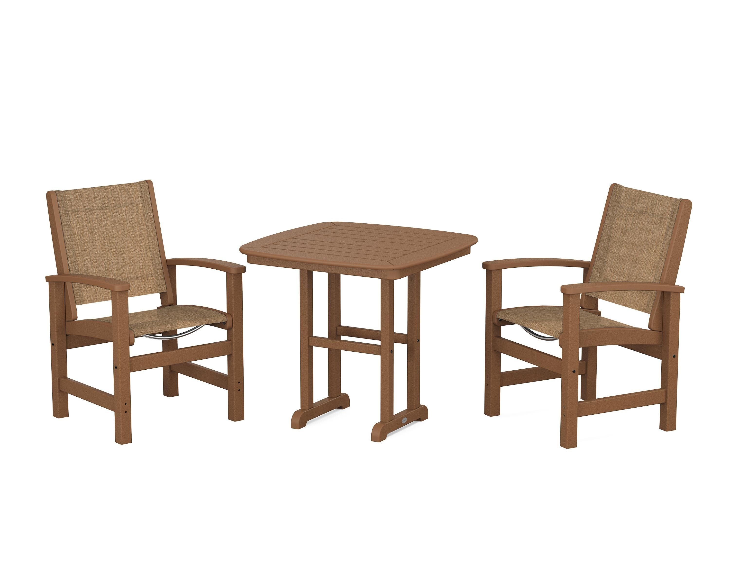 POLYWOOD Coastal 3-Piece Dining Set in Teak / Burlap Sling