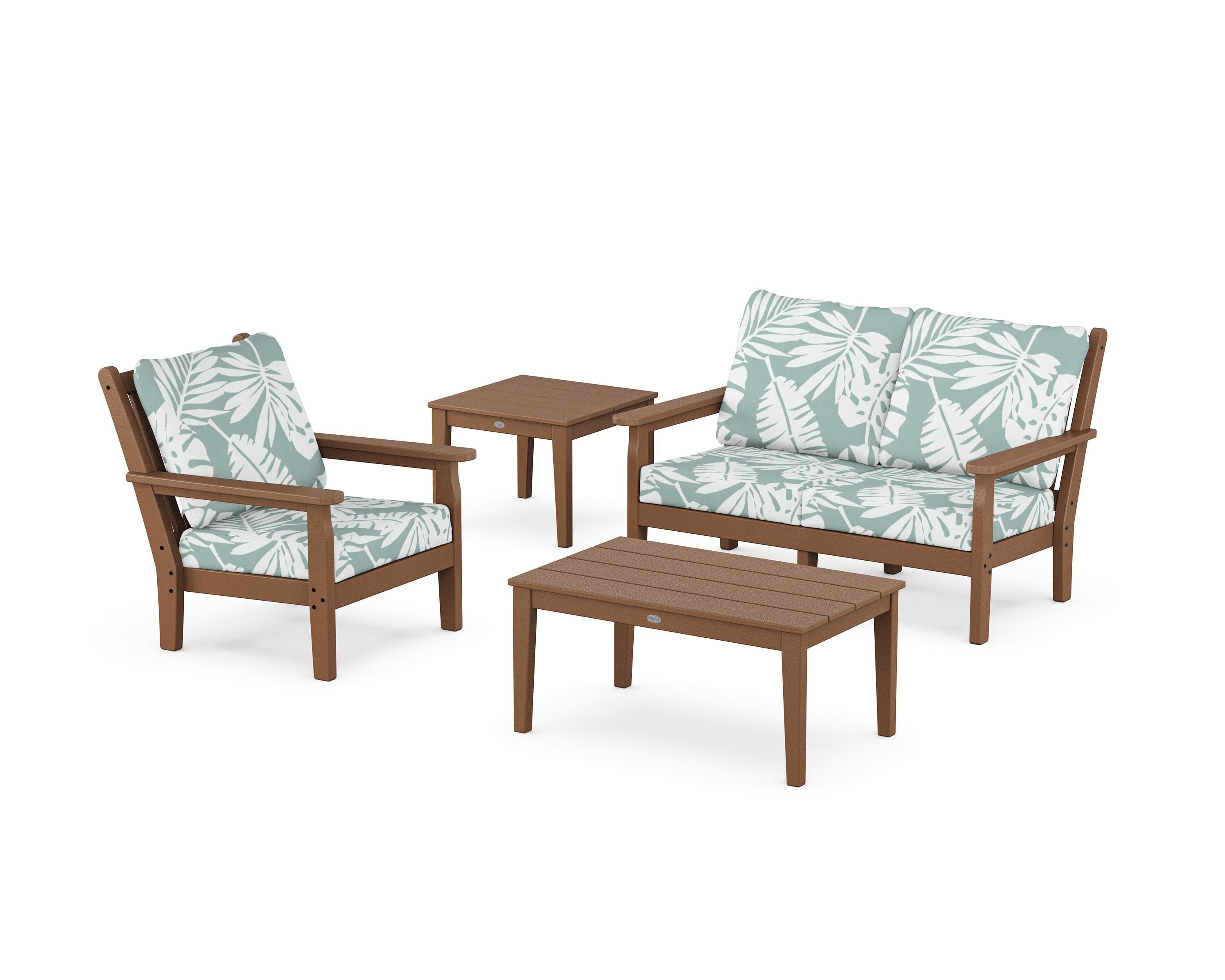 POLYWOOD Chippendale 4-Piece Deep Seating Set in Teak / Leaf Glacier Spa