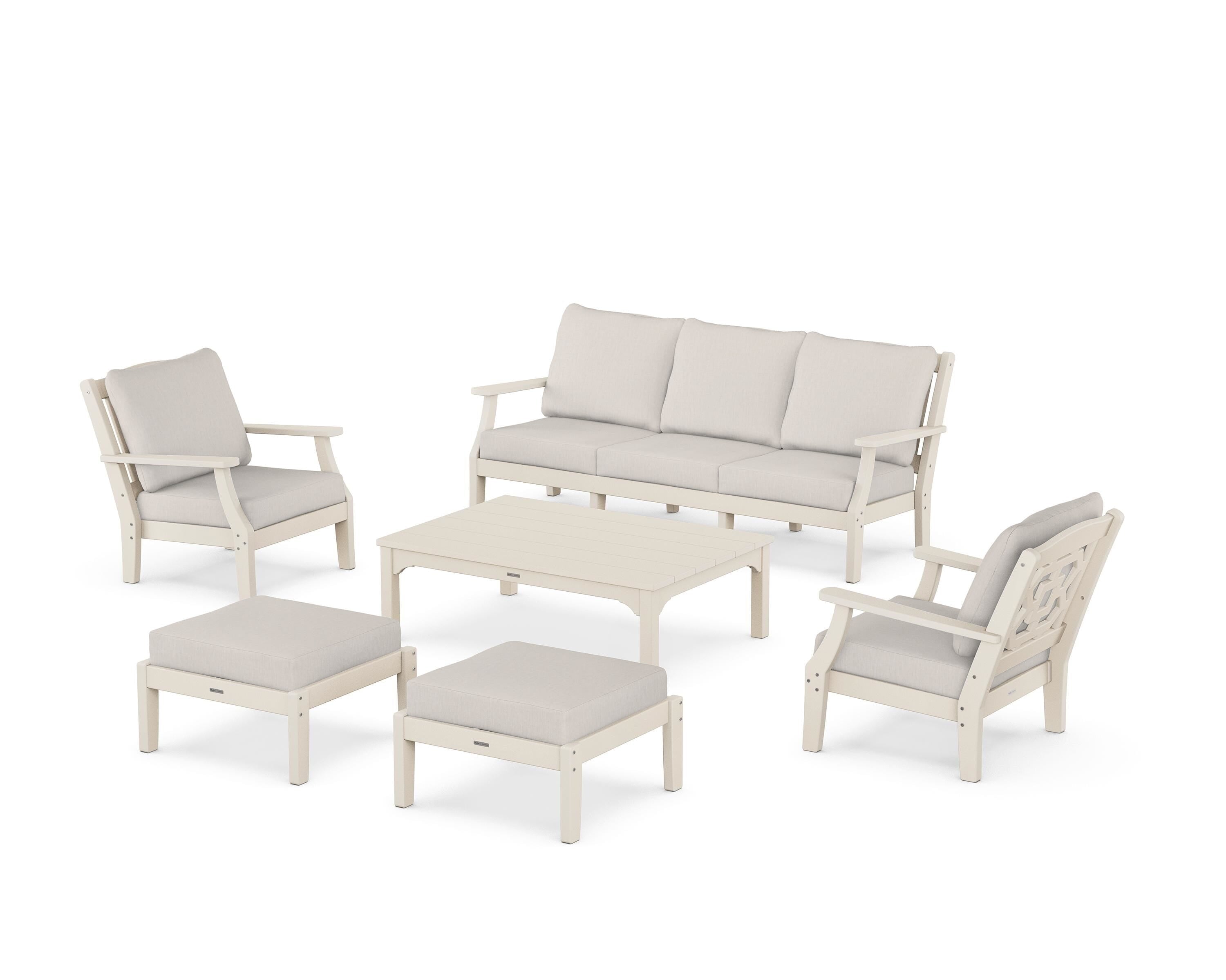 Martha Stewart by POLYWOOD Chinoiserie 6-Piece Lounge Sofa Set in Sand / Cast Ash