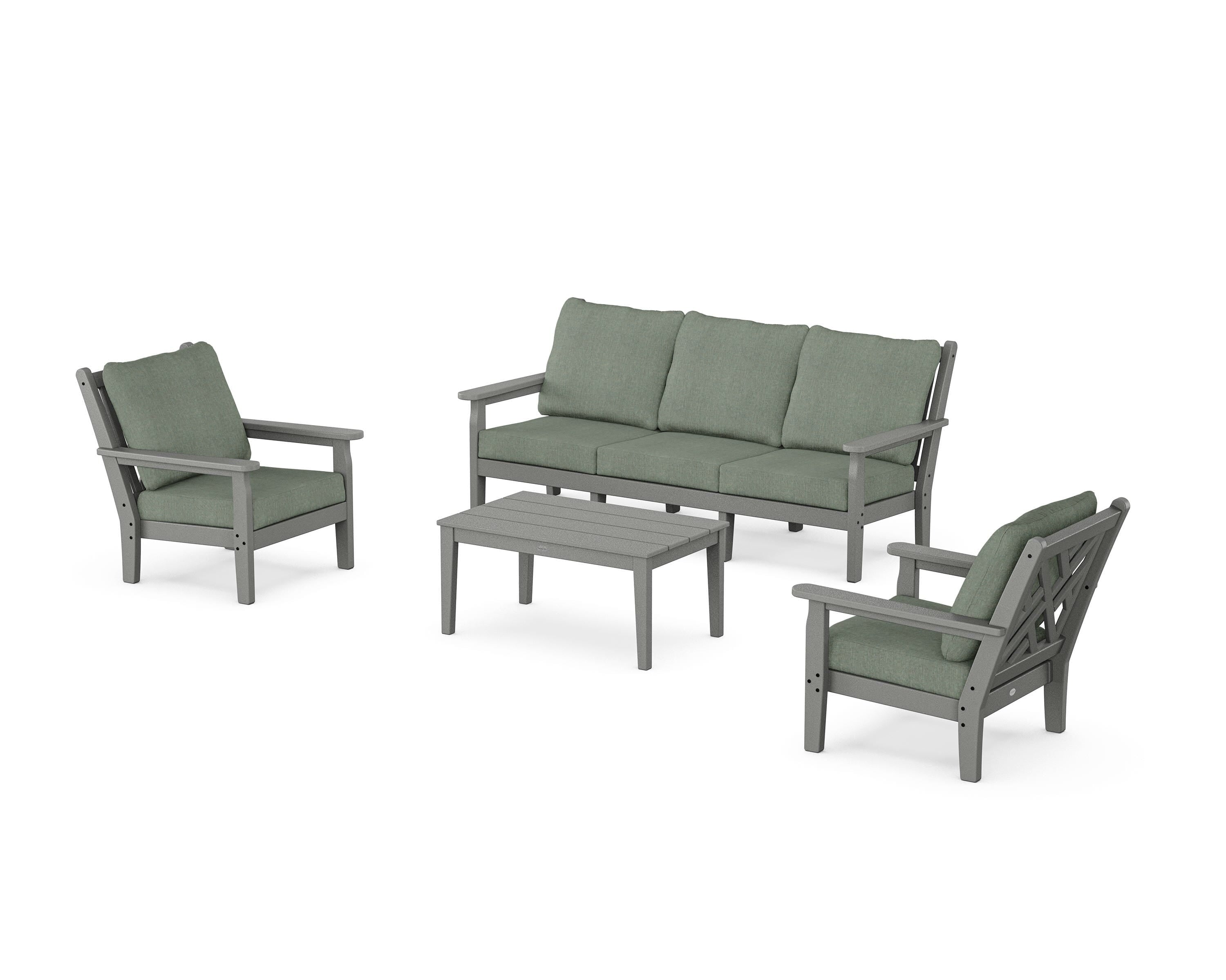 POLYWOOD Chippendale 4-Piece Deep Seating Set with Sofa in Slate Grey / Cast Sage