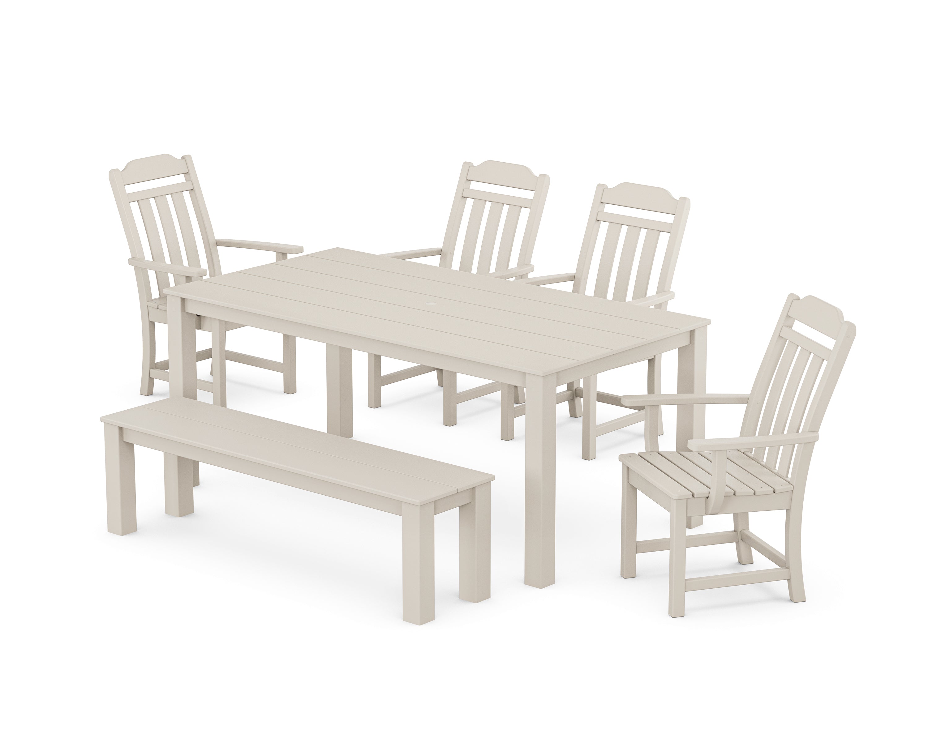 Polywood Country Living 6-Piece Parsons Dining Set with Bench in Sand