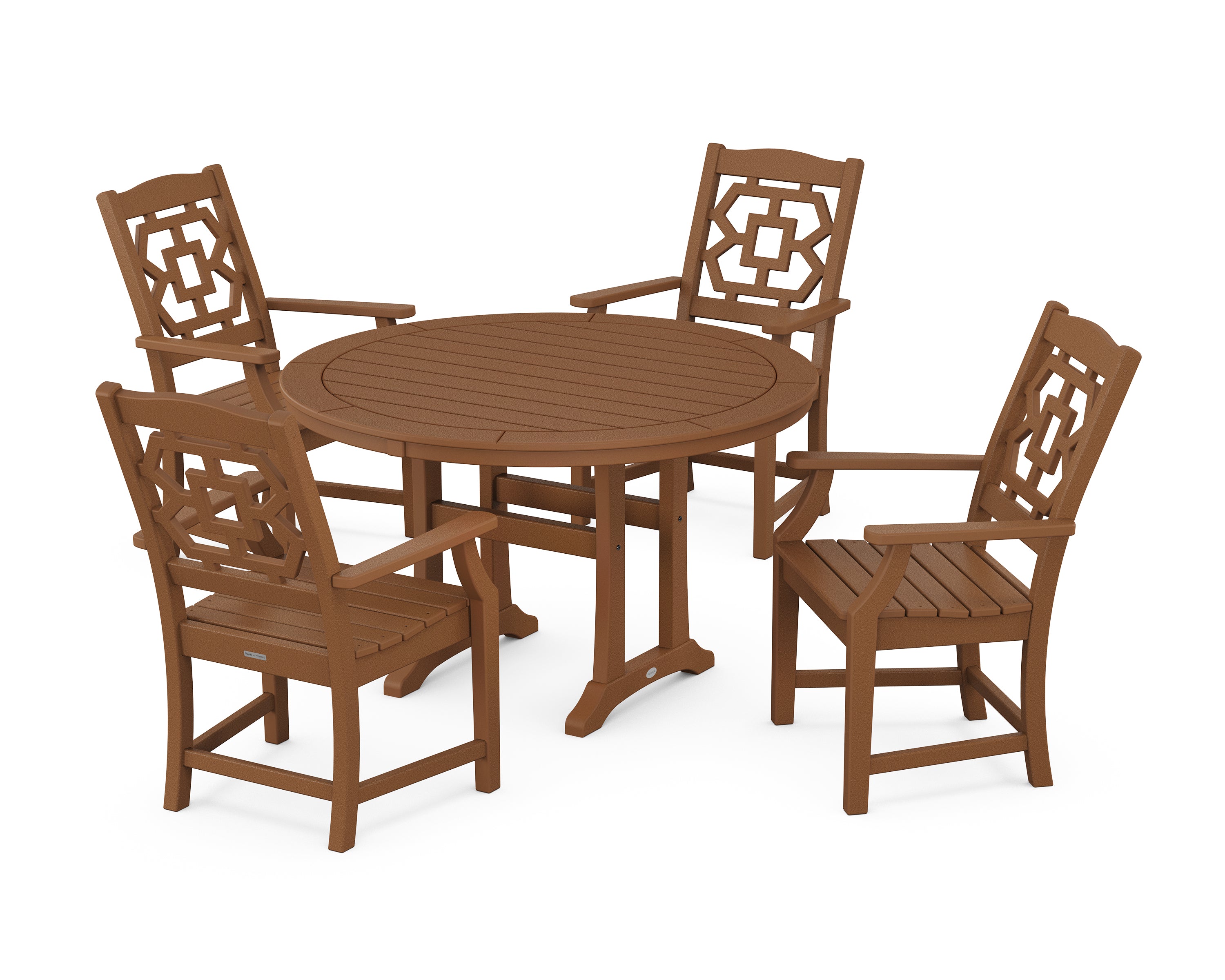 Martha Stewart by POLYWOOD® Chinoiserie 5-Piece Round Dining Set with Trestle Legs in Teak