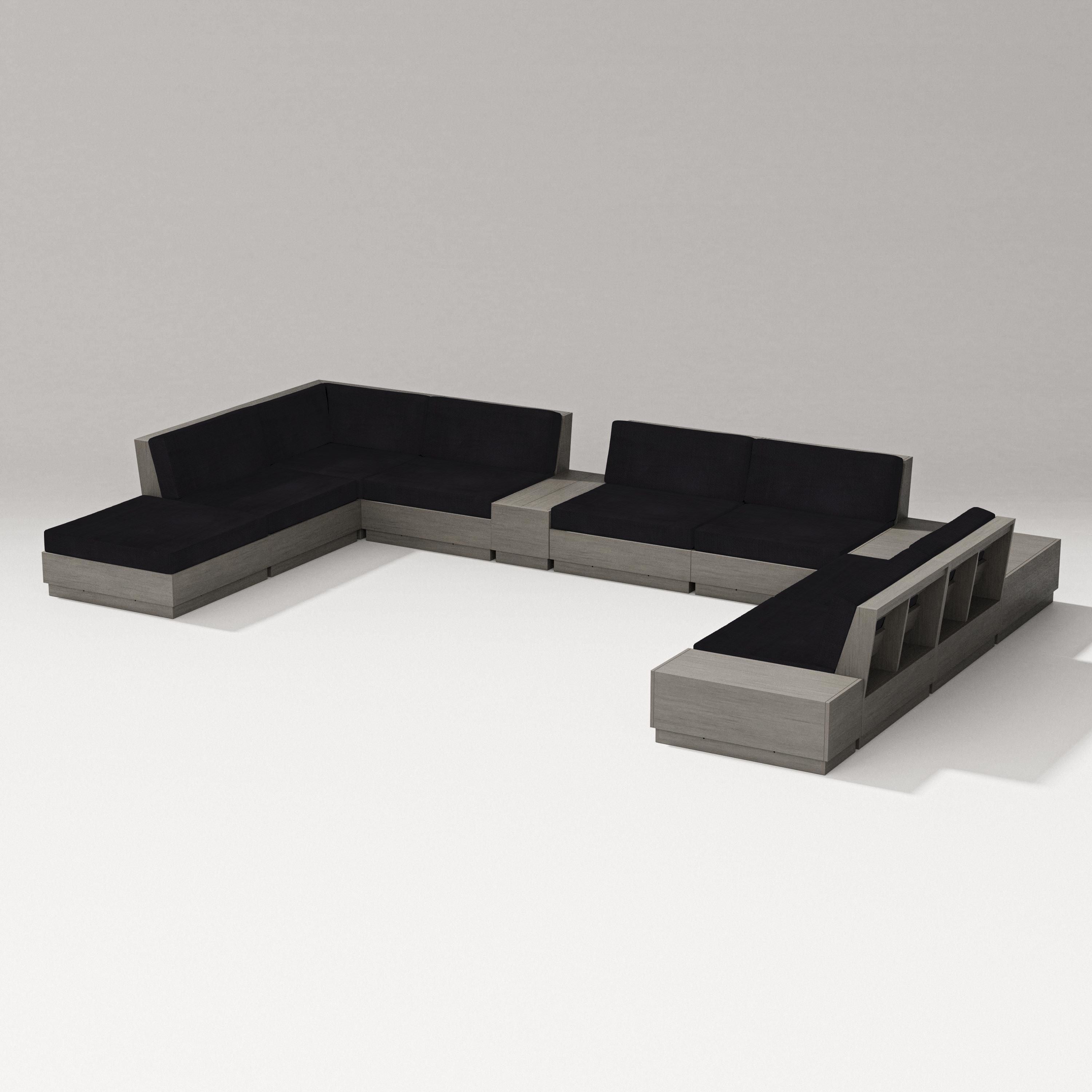 PW Designer Series Elevate 11-Piece Conversation Sectional Set in Driftwood / Midnight Linen