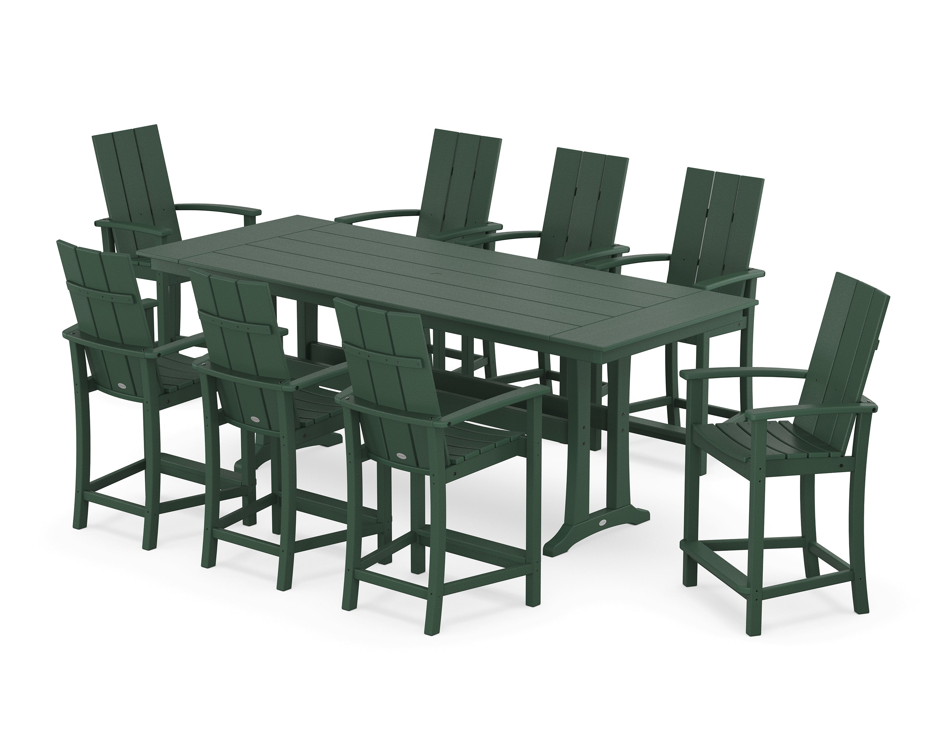 POLYWOOD® Modern Adirondack 9-Piece Farmhouse Counter Set with Trestle Legs in Green