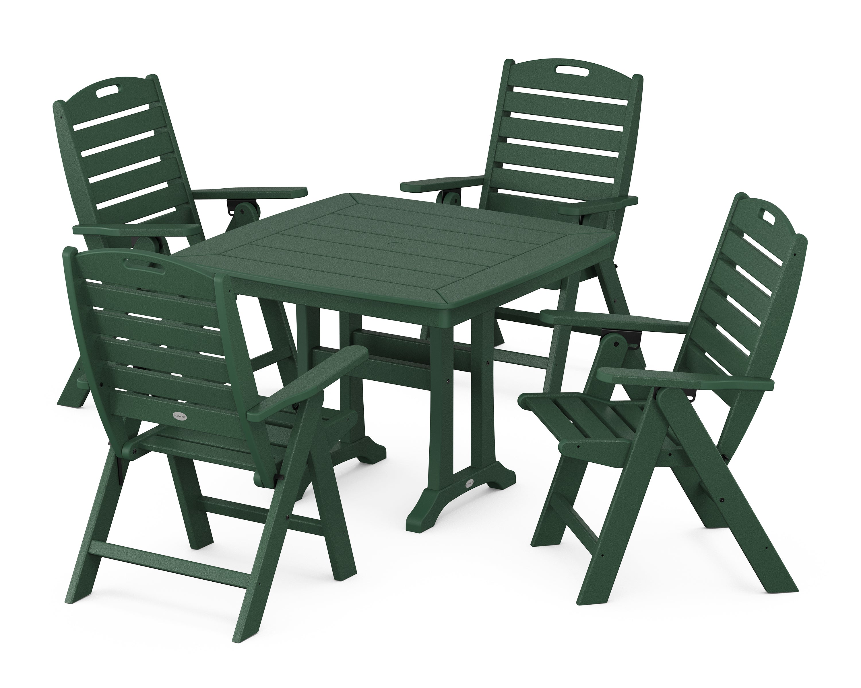 POLYWOOD® Nautical Folding Highback Chair 5-Piece Dining Set with Trestle Legs in Green