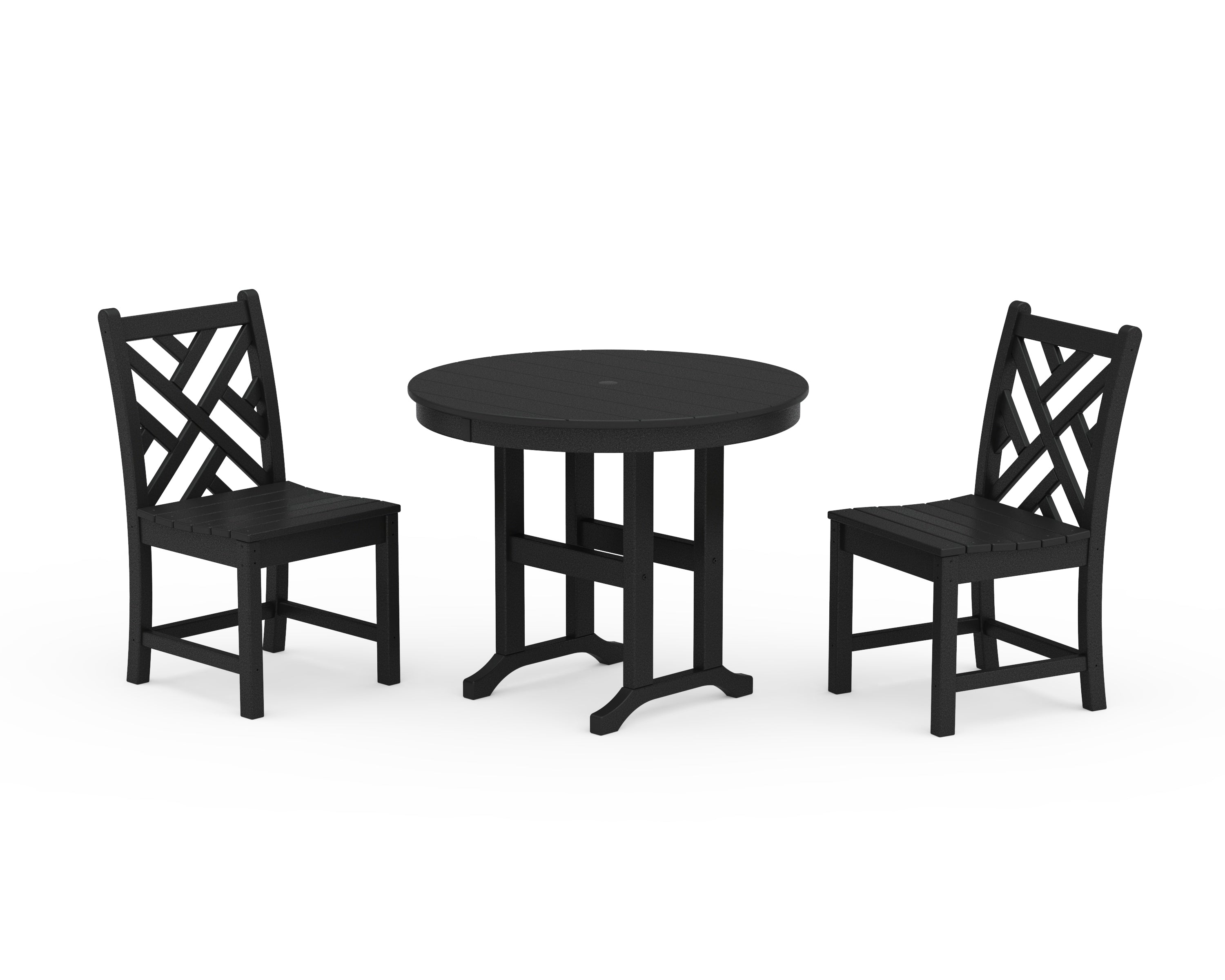 POLYWOOD Chippendale Side Chair 3-Piece Round Dining Set in Black