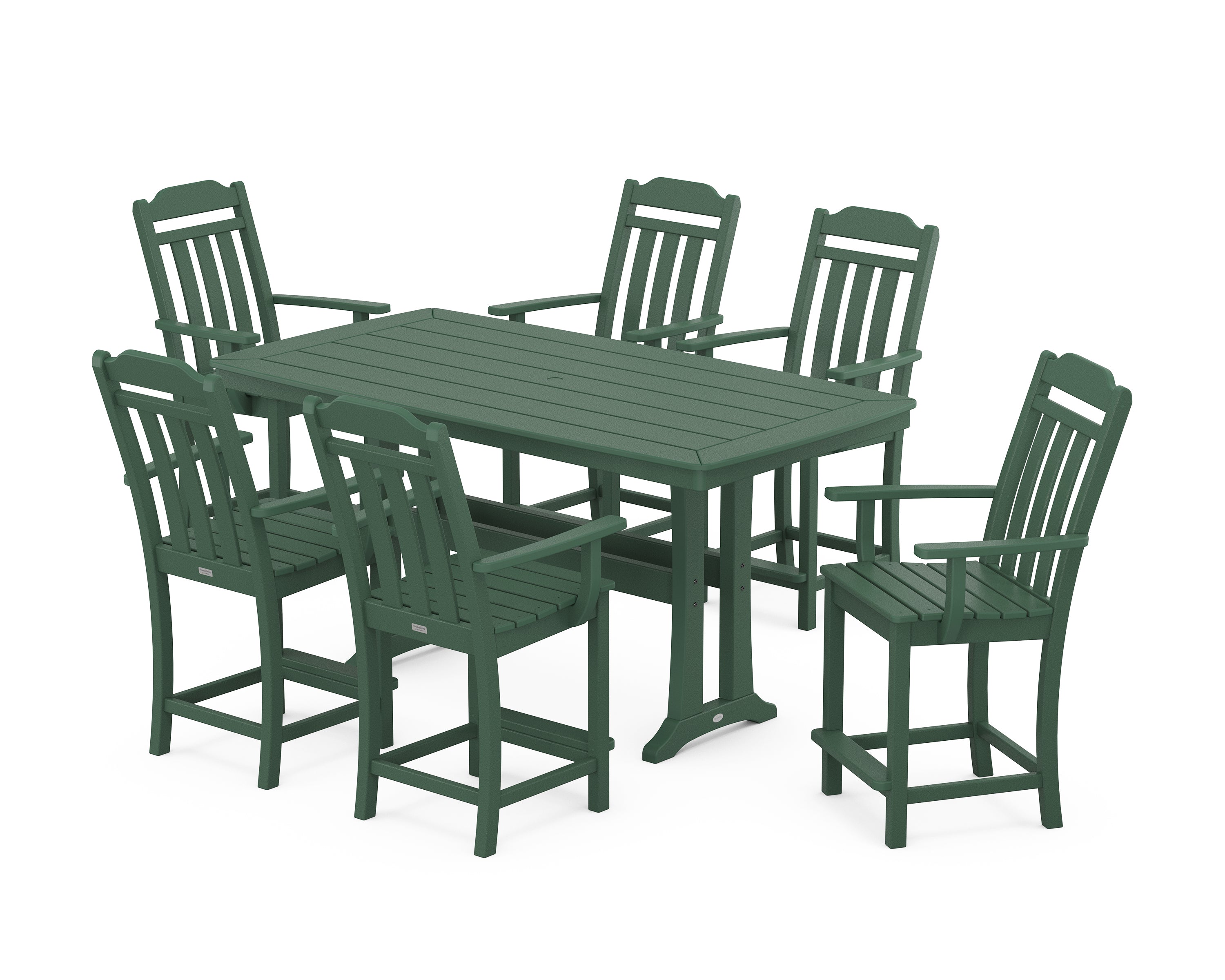 POLYWOOD Country Living Arm Chair 7-Piece Counter Set with Trestle Legs in Green