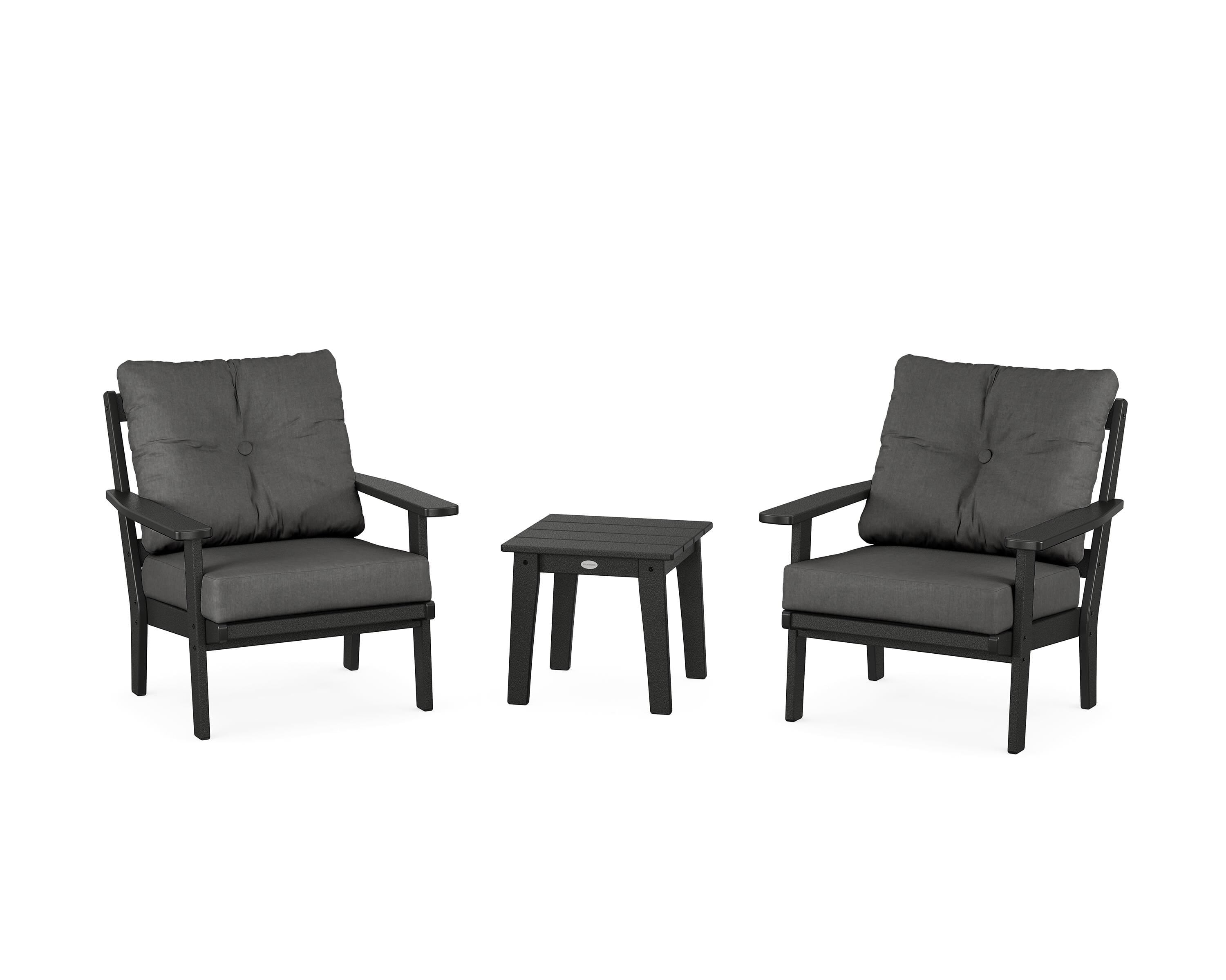 POLYWOOD Oxford 3-Piece Deep Seating Set in Black / Spectrum Carbon