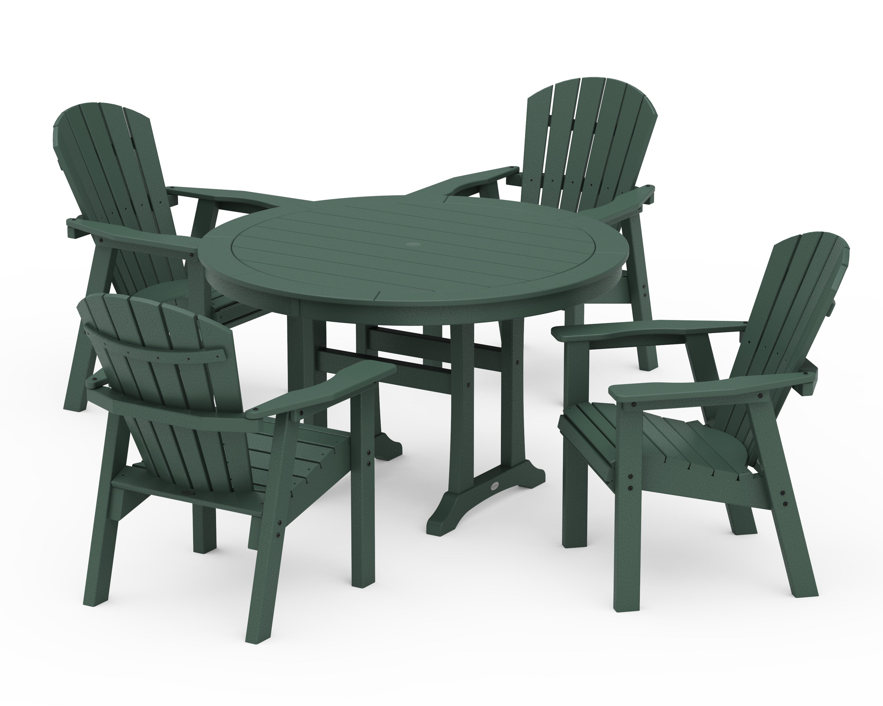 POLYWOOD Seashell 5-Piece Round Dining Set with Trestle Legs in Green