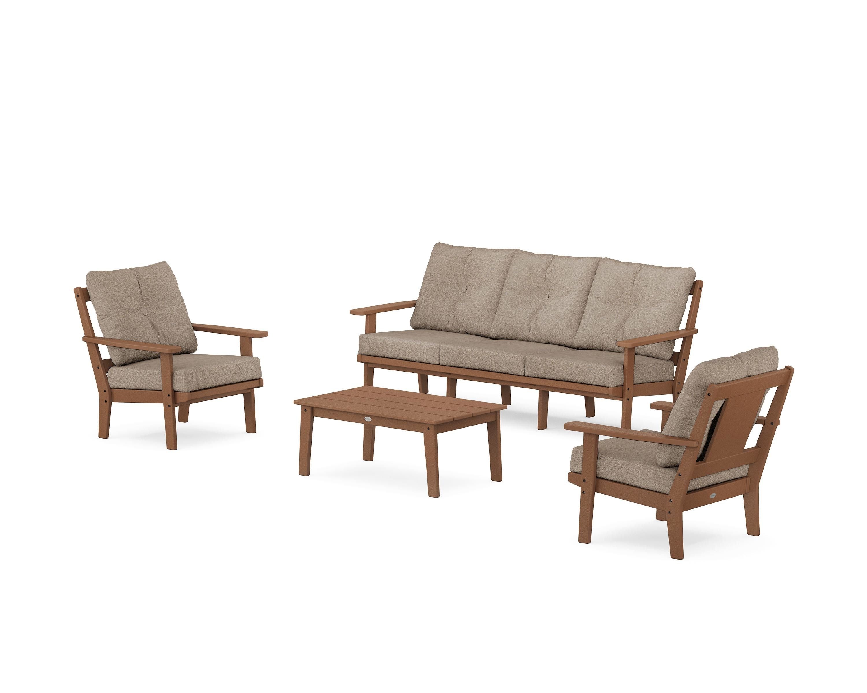 POLYWOOD Prairie 4-Piece Deep Seating Set with Sofa in Teak / Spiced Burlap