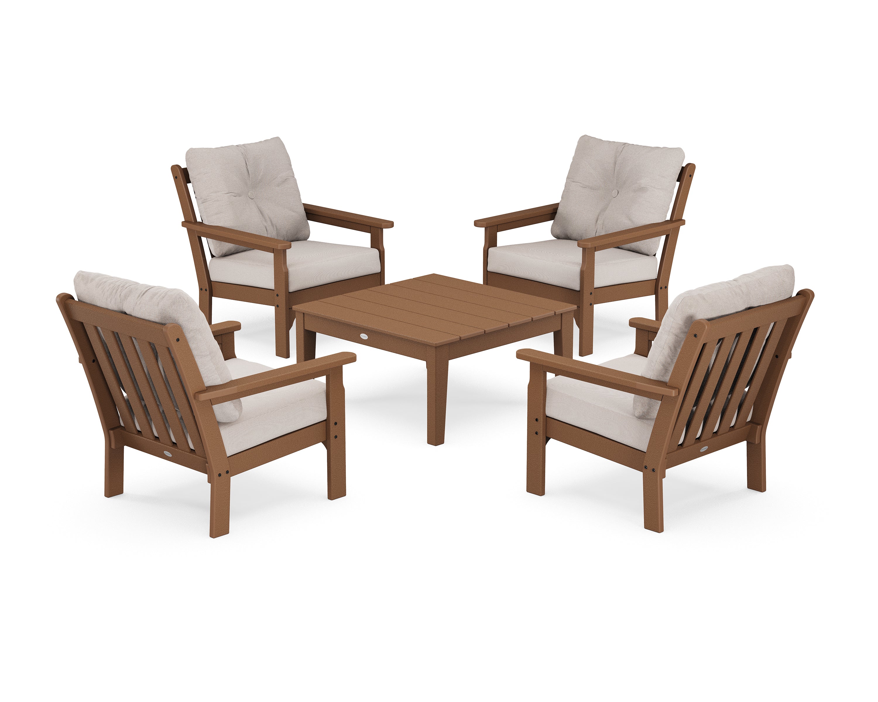 POLYWOOD Vineyard 5-Piece Deep Seating Conversation Set in Teak / Dune Burlap