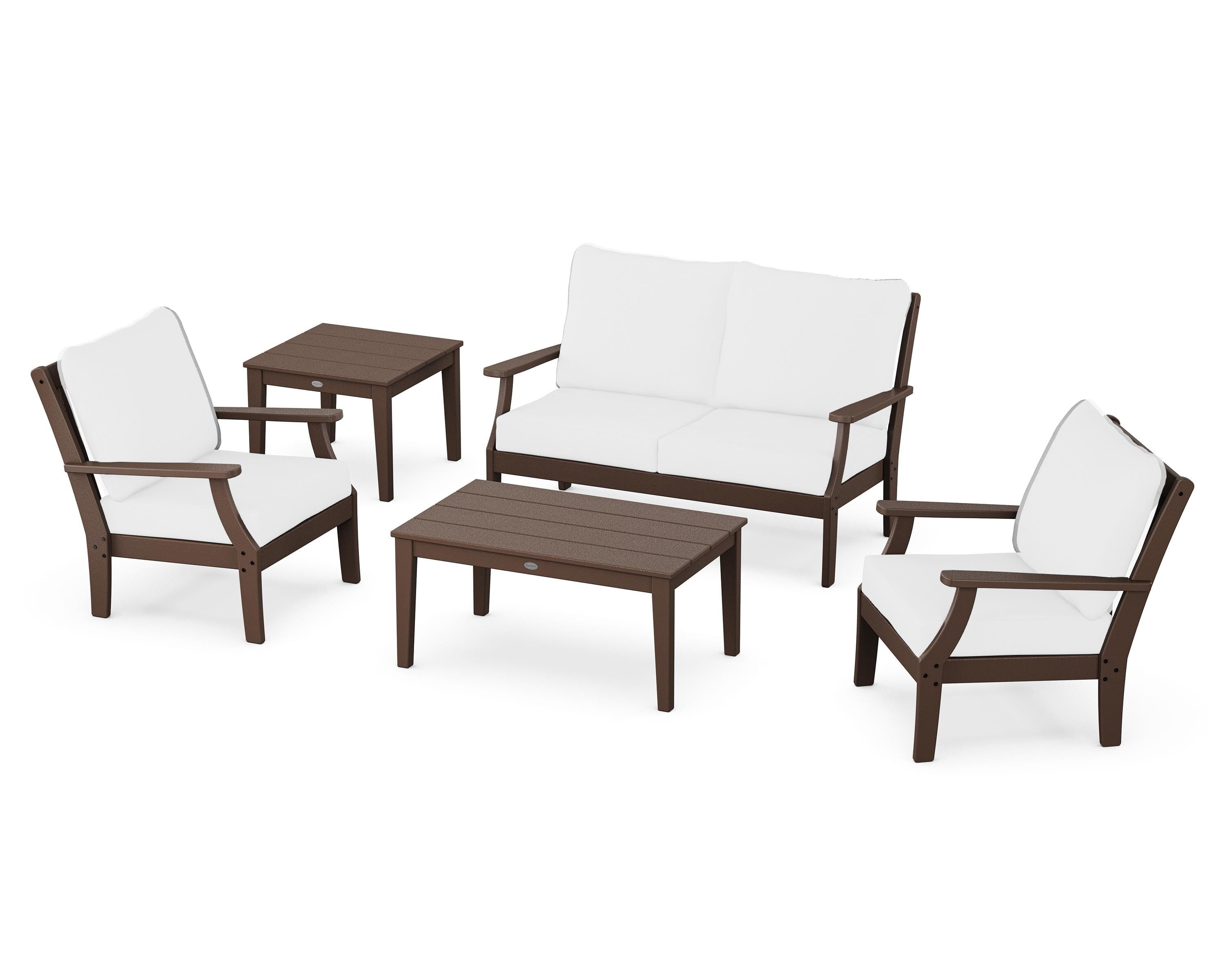 POLYWOOD Braxton 5-Piece Deep Seating Set in Mahogany / Natural