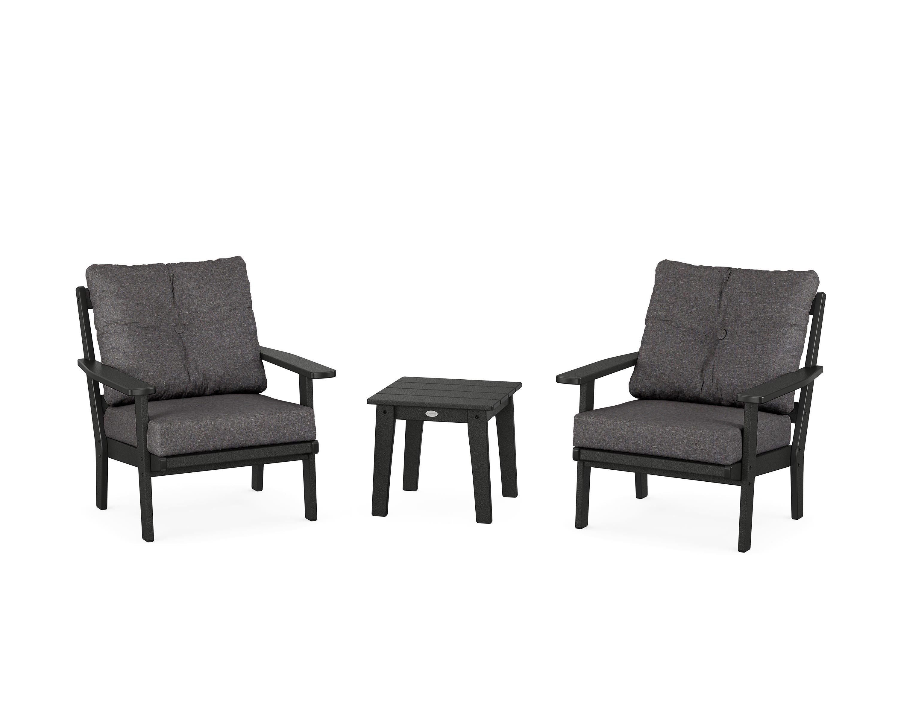 POLYWOOD Oxford 3-Piece Deep Seating Set in Black / Ash Charcoal