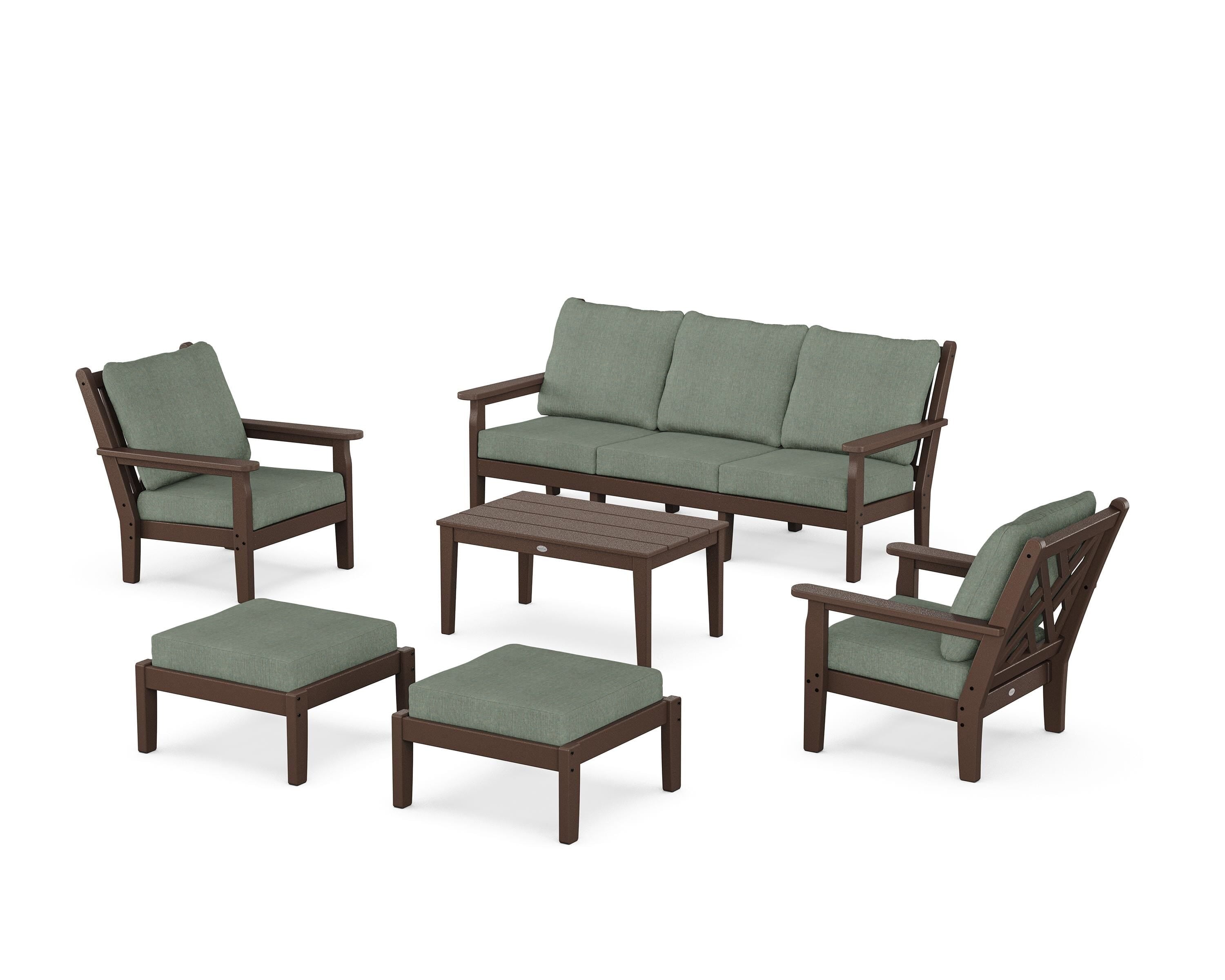 POLYWOOD Chippendale 6-Piece Lounge Sofa Set in Mahogany / Cast Sage