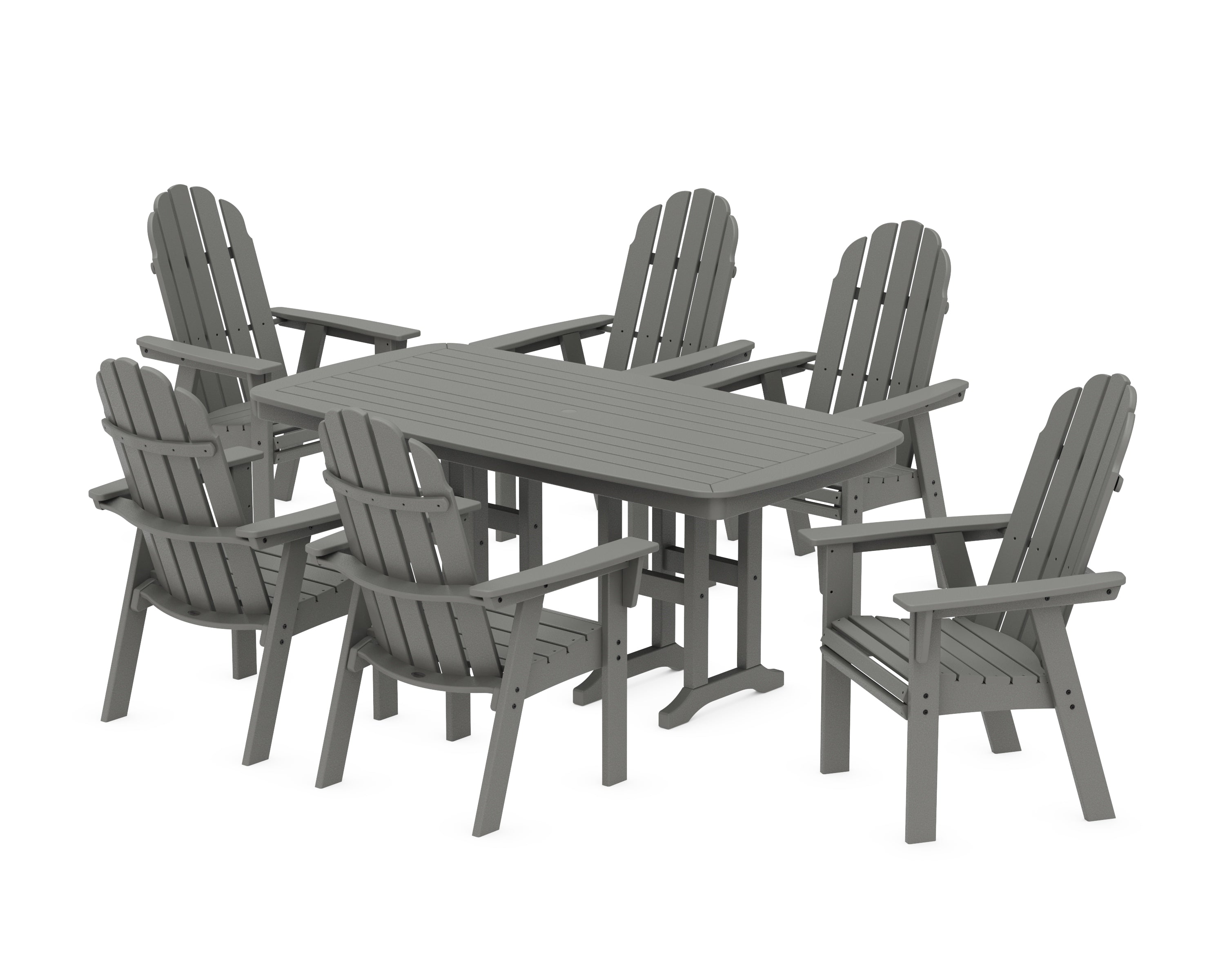 POLYWOOD Vineyard Curveback Adirondack Chair 7-Piece Dining Set in Slate Grey
