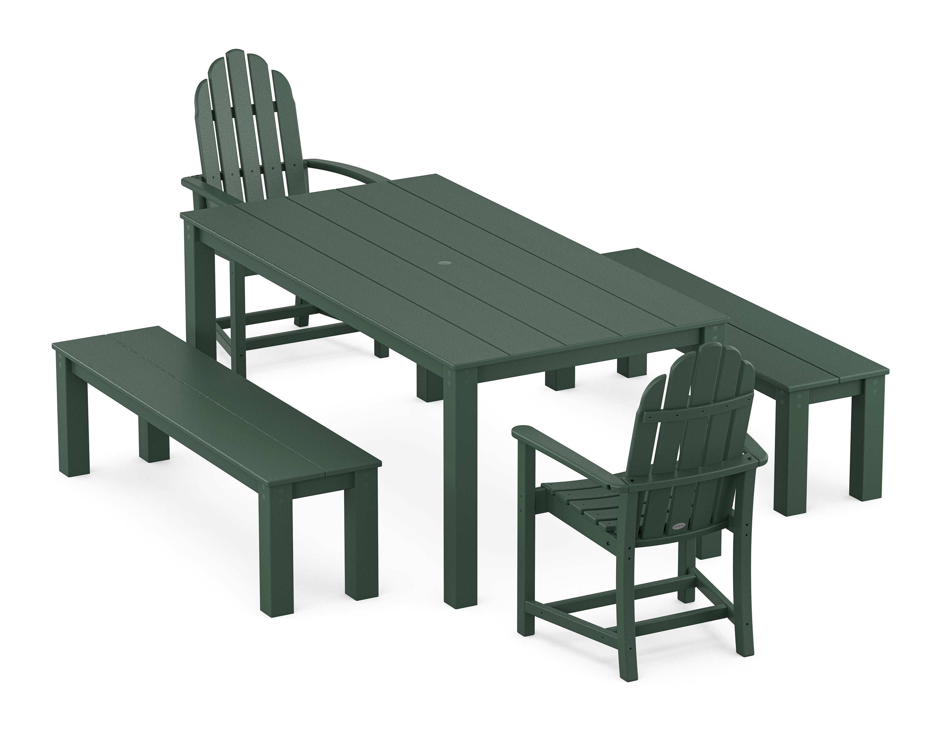 POLYWOOD® Classic Adirondack 5-Piece Parsons Dining Set with Benches in Green