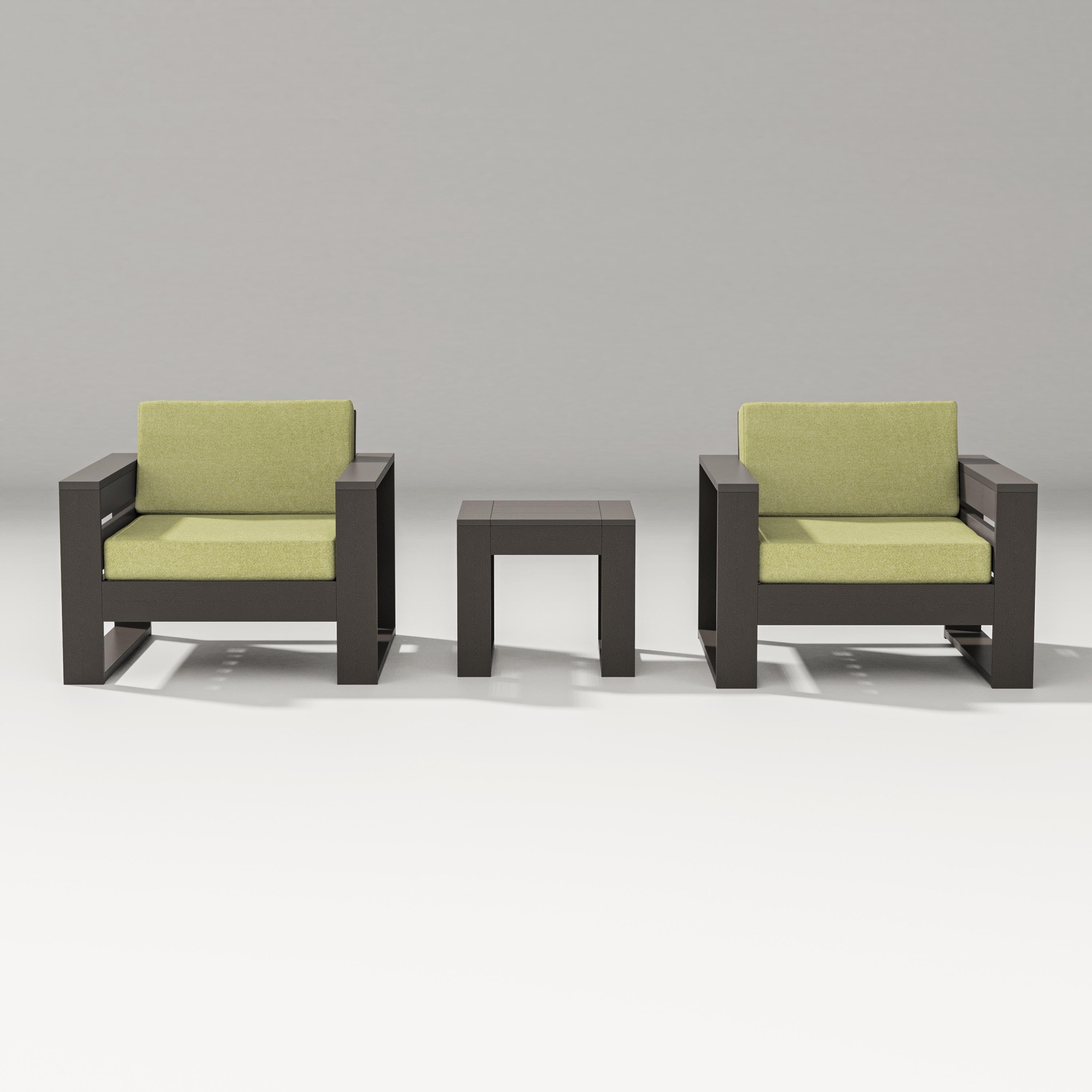 PW Designer Series Latitude 3-Piece Lounge Chair Set in Vintage Coffee / Chartreuse Boucle
