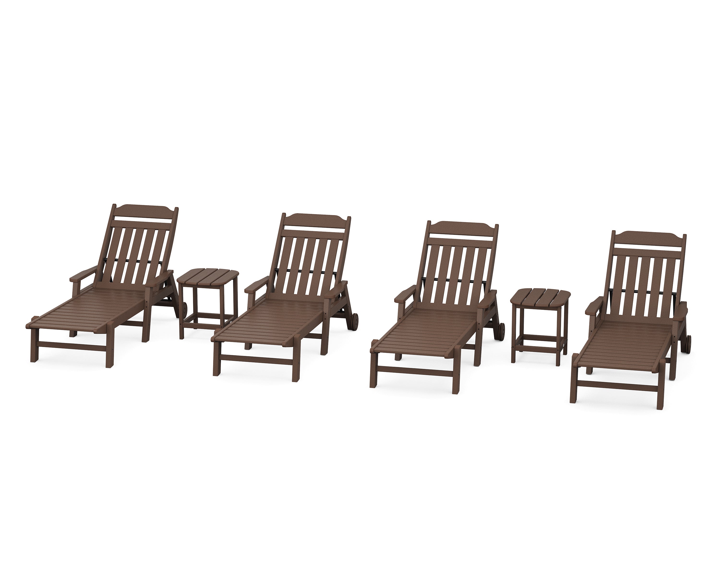 POLYWOOD Country Living 6-Piece Chaise Set with Arms and Wheels in Mahogany