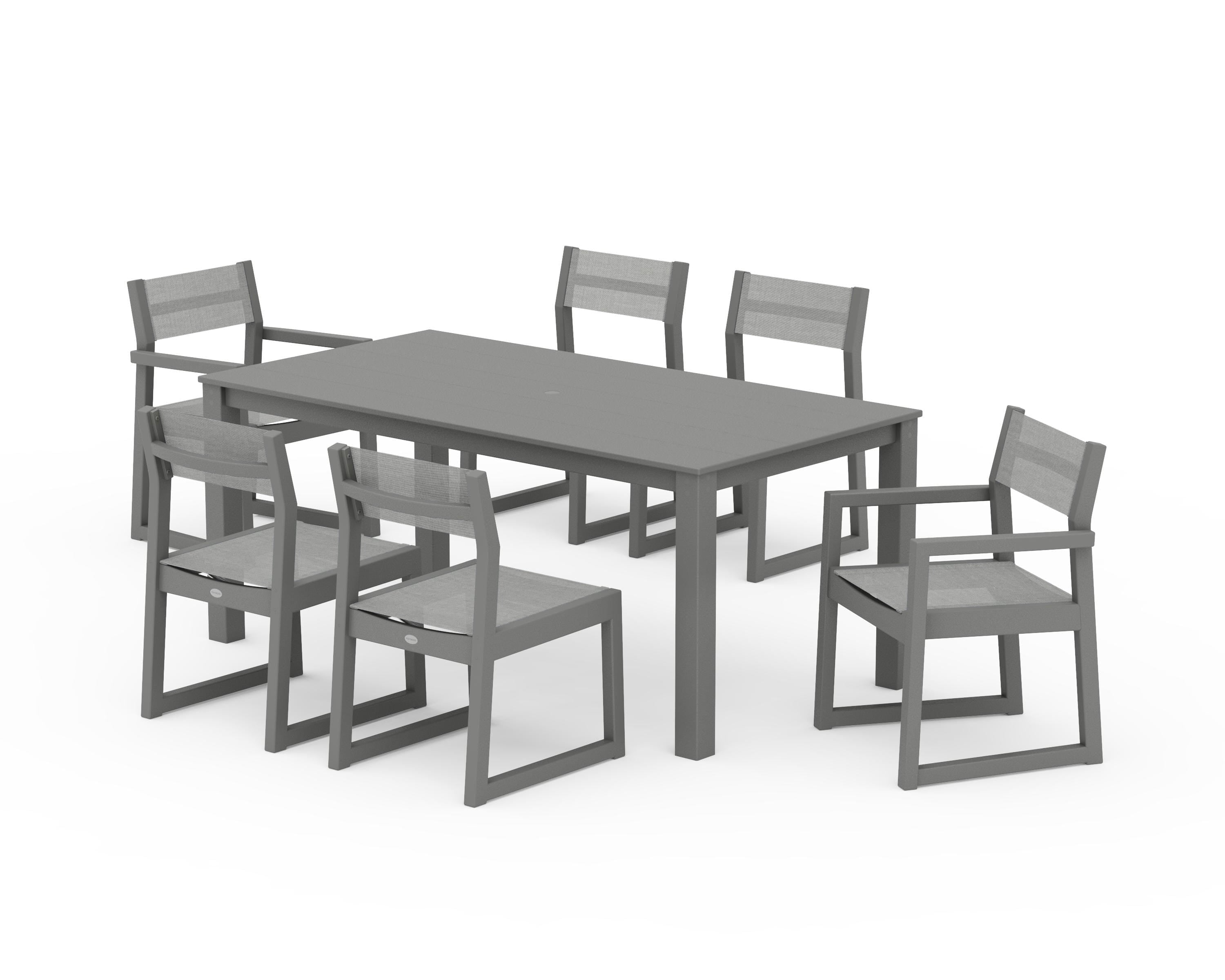POLYWOOD EDGE Sling 7-Piece Parsons Dining Set in Slate Grey / Metallic Sling