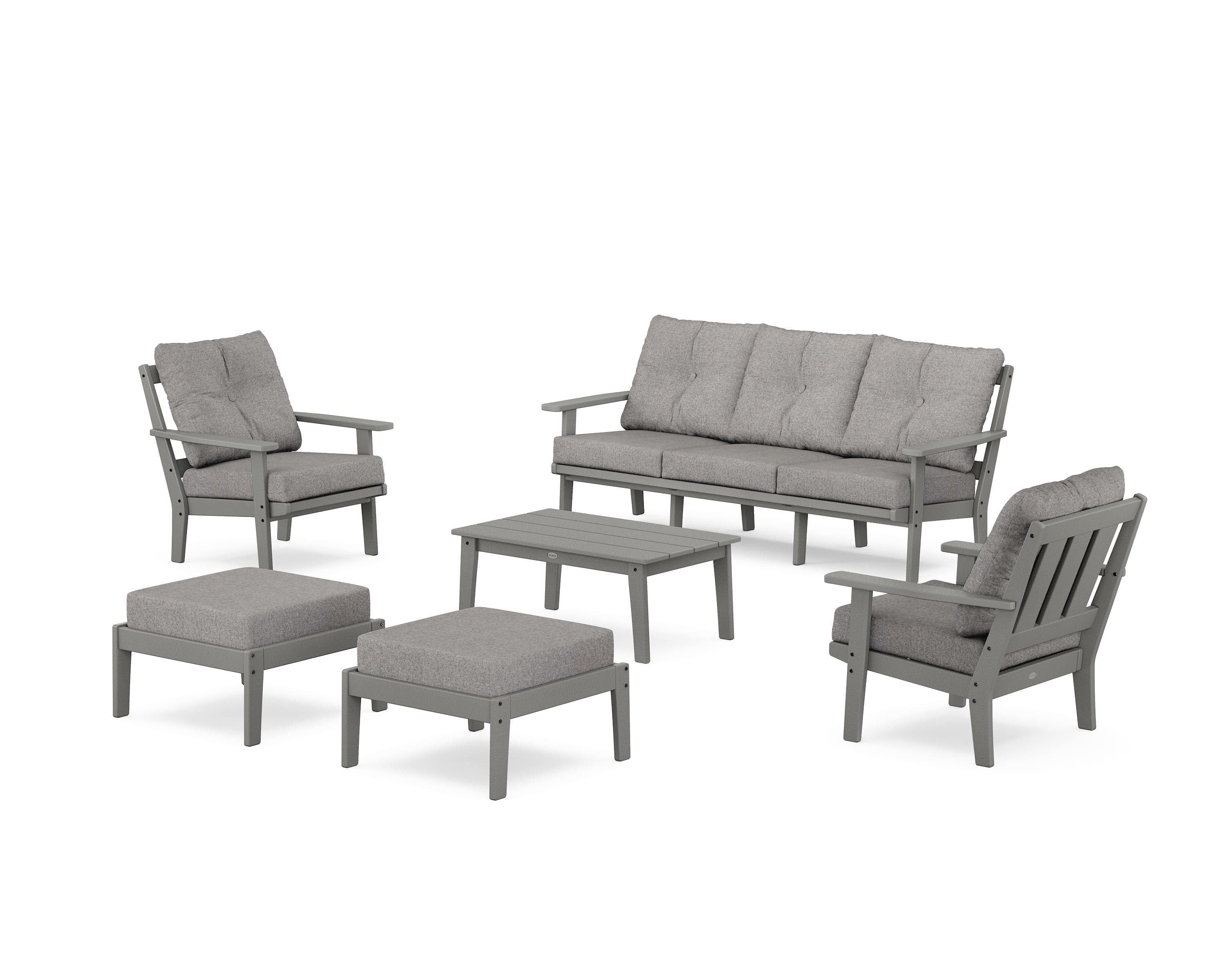 POLYWOOD Oxford 6-Piece Lounge Sofa Set in Slate Grey / Grey Mist