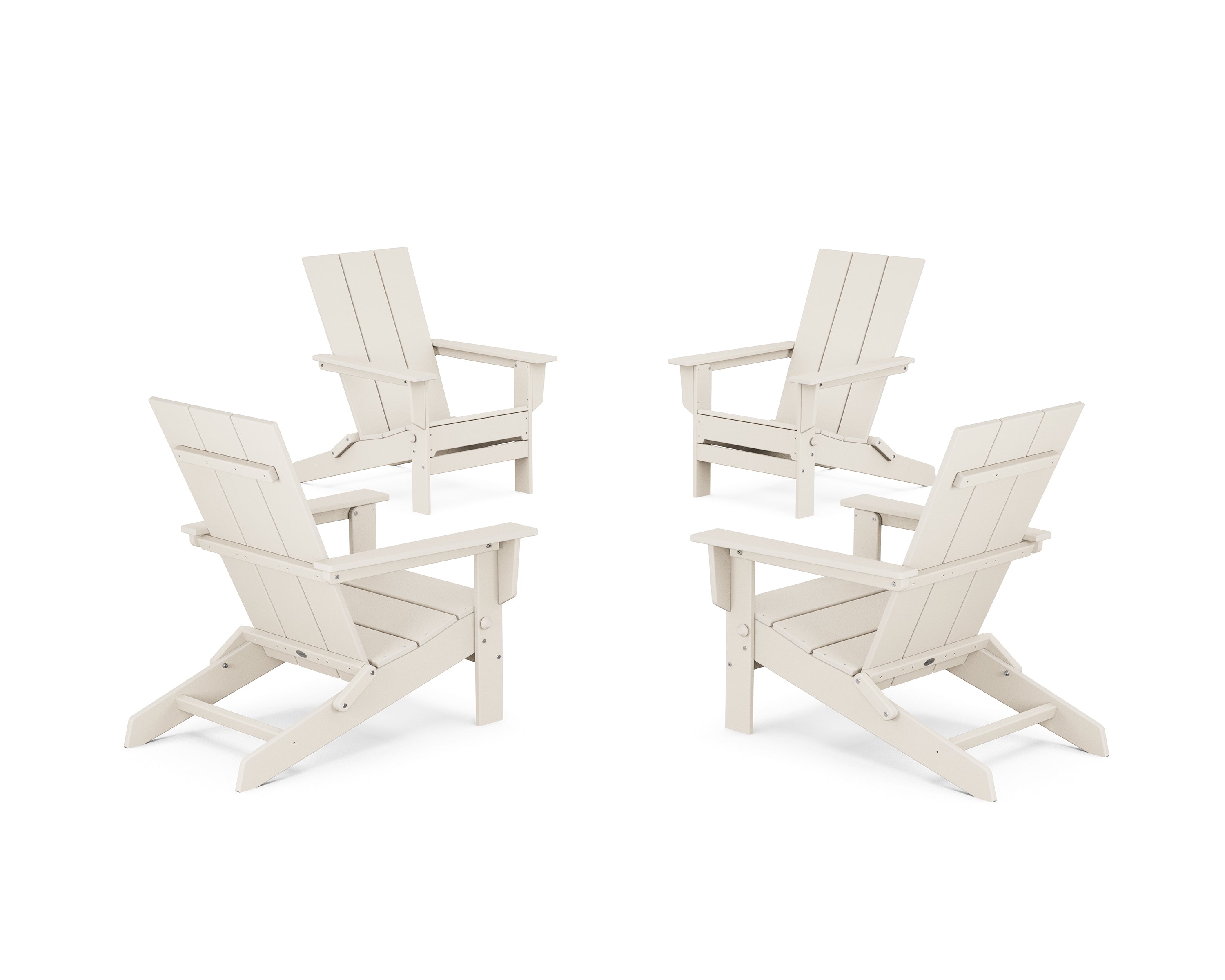 POLYWOOD® 4-Piece Modern Studio Folding Adirondack Chair Conversation Set in Sand